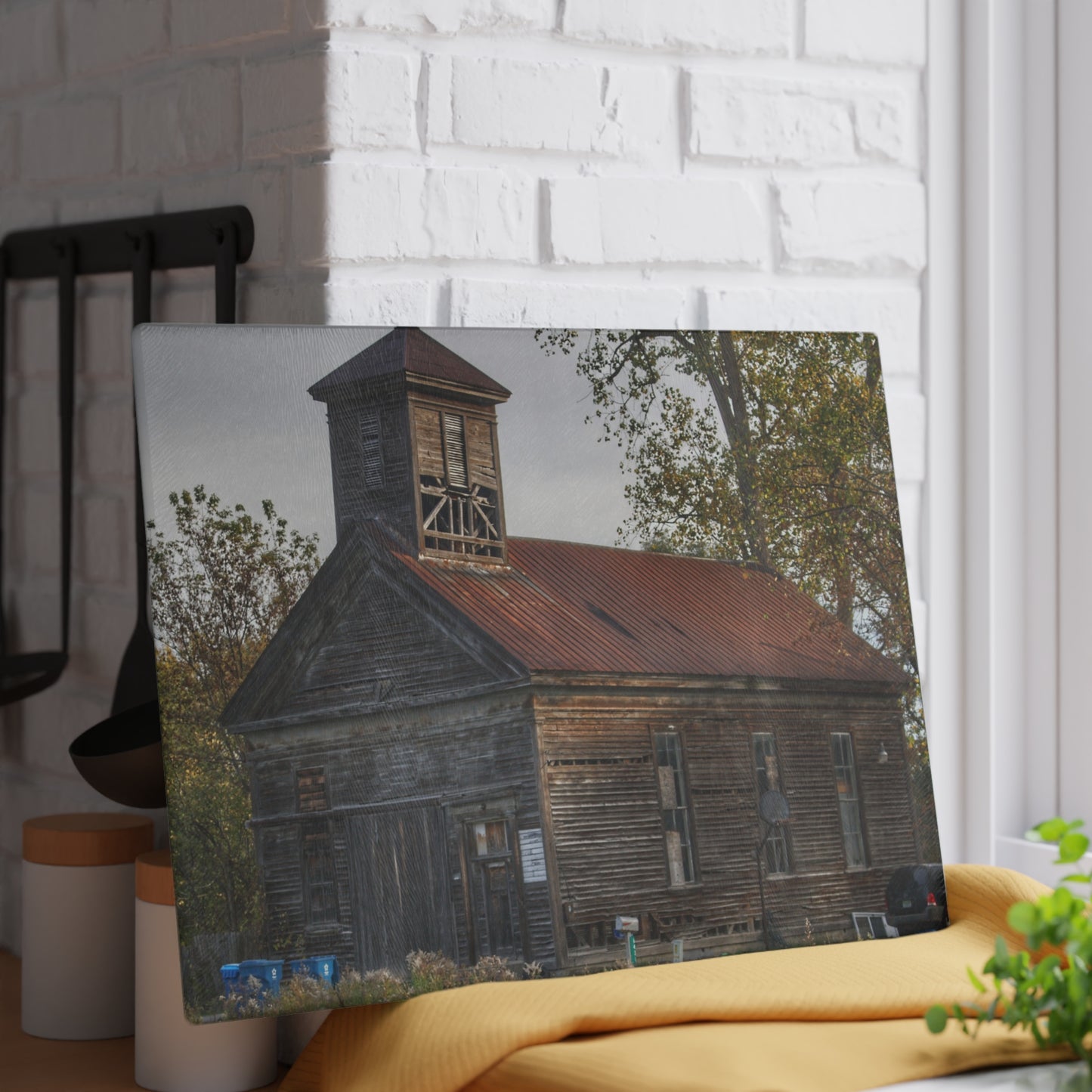 U R There Photography Taylor Road Church of Old Rustic Farmhouse Tempered-Glass Cutting Board