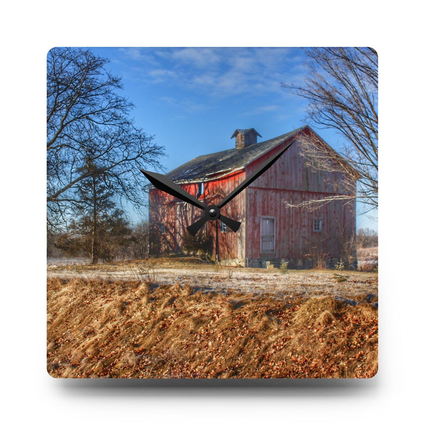 U R There Photography M-24 Barn at the Bend I Rustic Farmhouse Acrylic Analog Wall Clock
