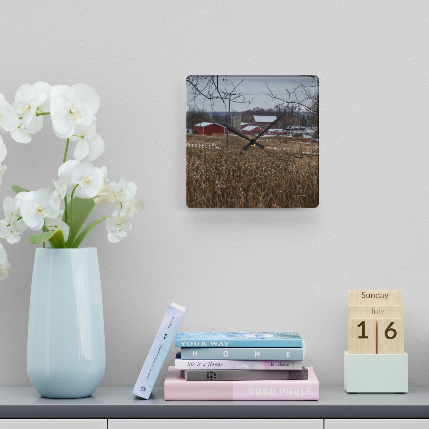 U R There Photography Beyond the Cornfield on Sutton Rustic Farmhouse Acrylic Analog Wall Clock