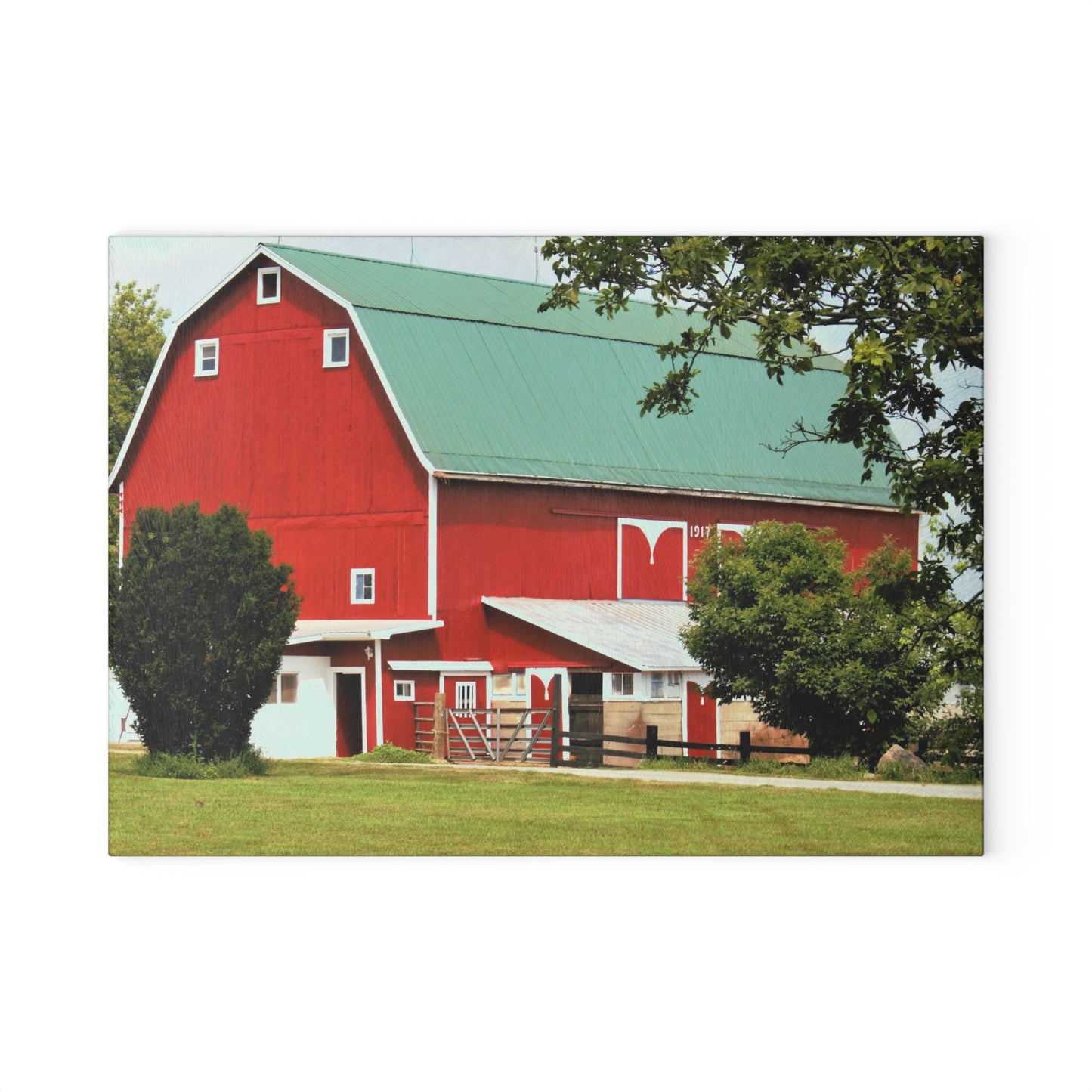 U R There Photography Stewart Road Red II Rustic Farmhouse Tempered-Glass Cutting Board