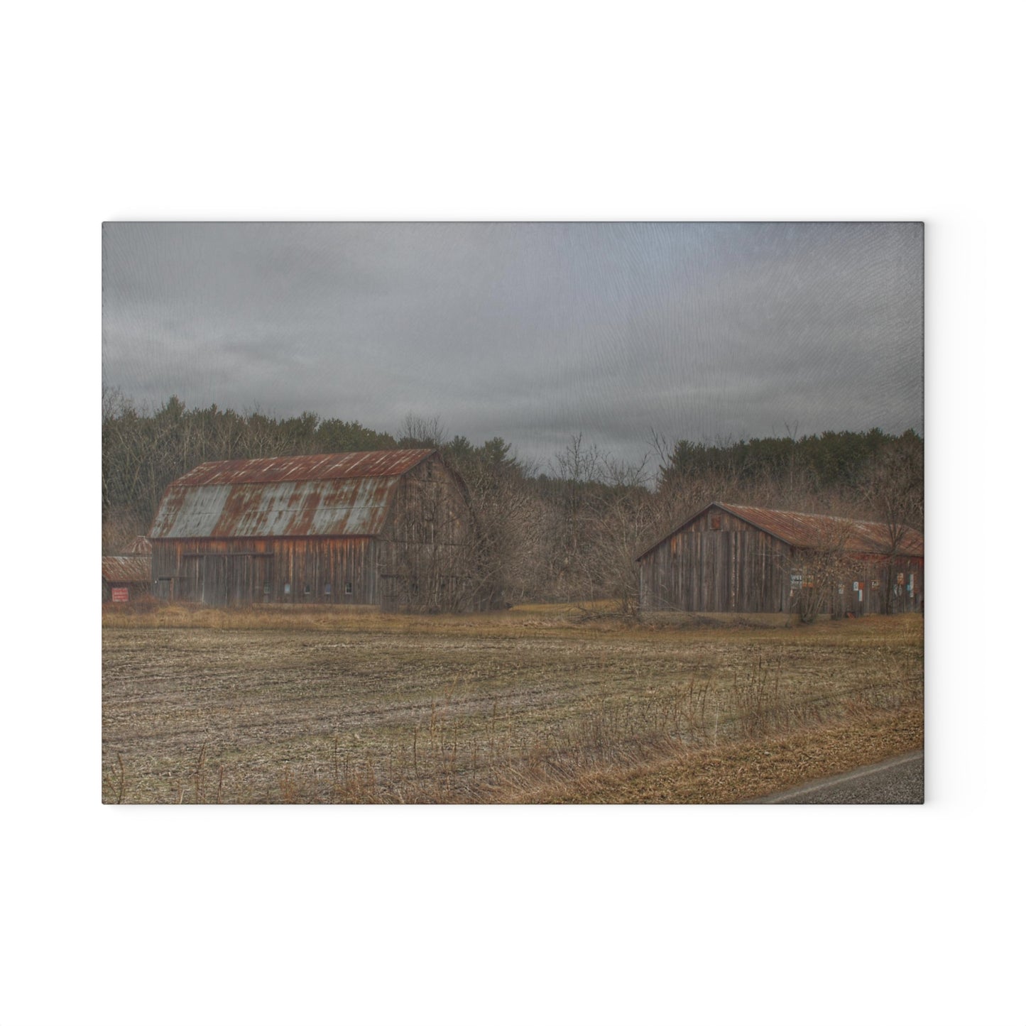 U R There Photography Barns of Arbela III Rustic Farmhouse Tempered-Glass Cutting Board