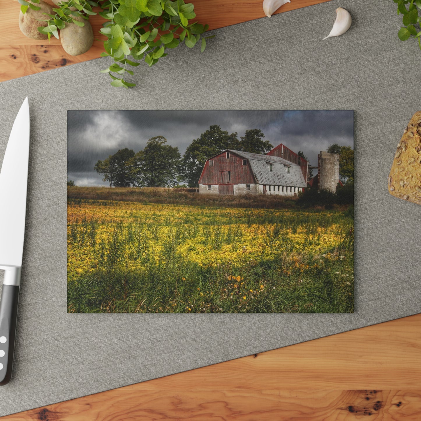 U R There Photography Remnants Rustic Farmhouse Tempered-Glass Cutting Board