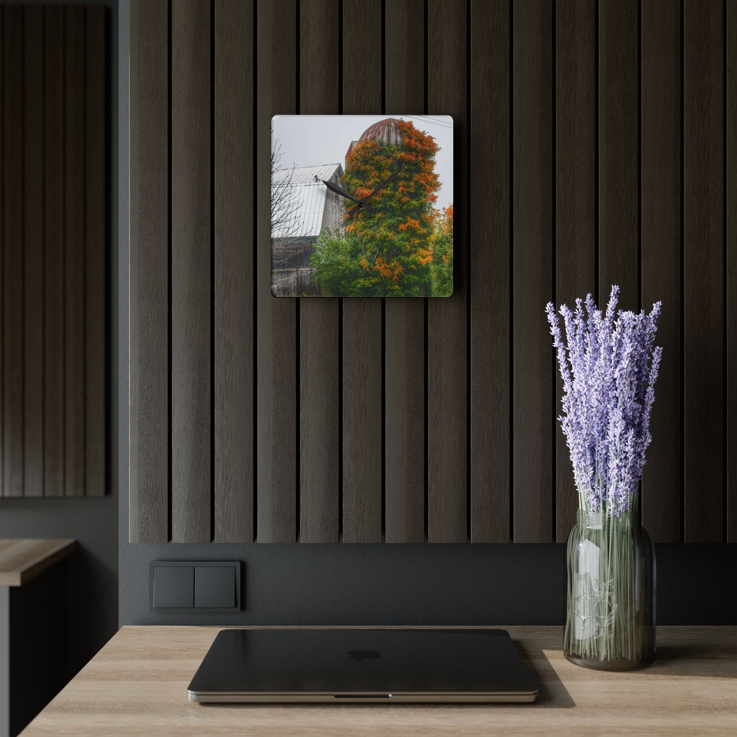 U R There Photography Ludwig Road Oxford Grey and Silo Rustic Farmhouse Acrylic Analog Wall Clock
