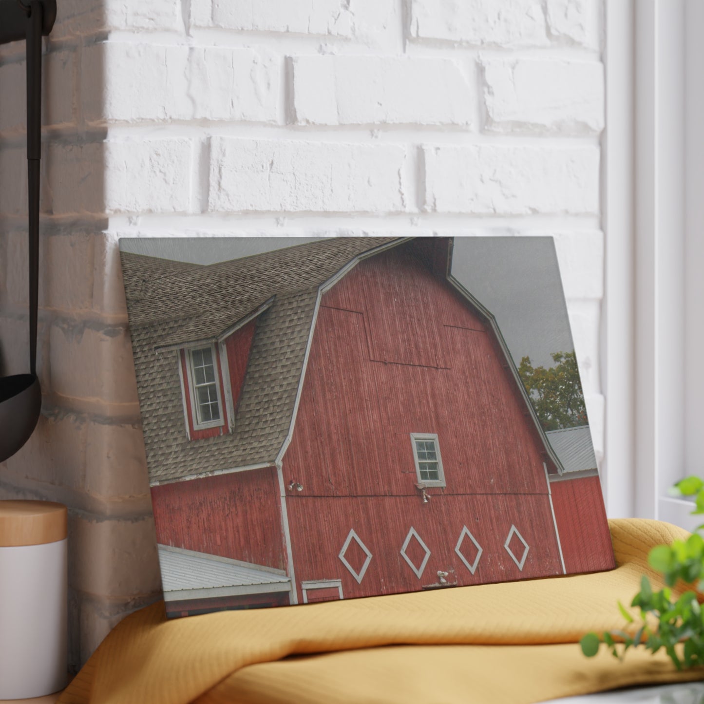 U R There Photography Brauer Road Red Rustic Farmhouse Tempered-Glass Cutting Board