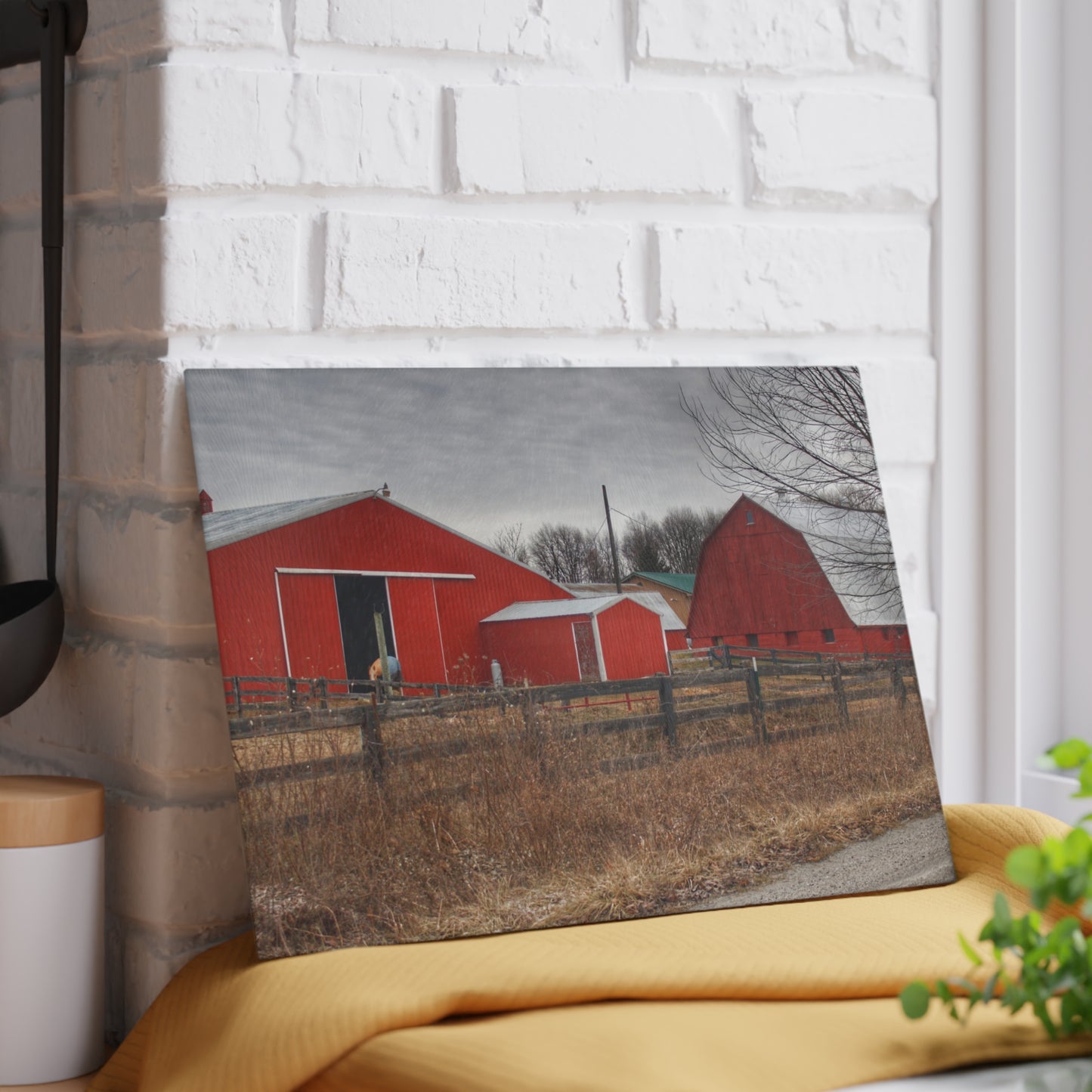 U R There Photography January Reds Rustic Farmhouse Tempered-Glass Cutting Board
