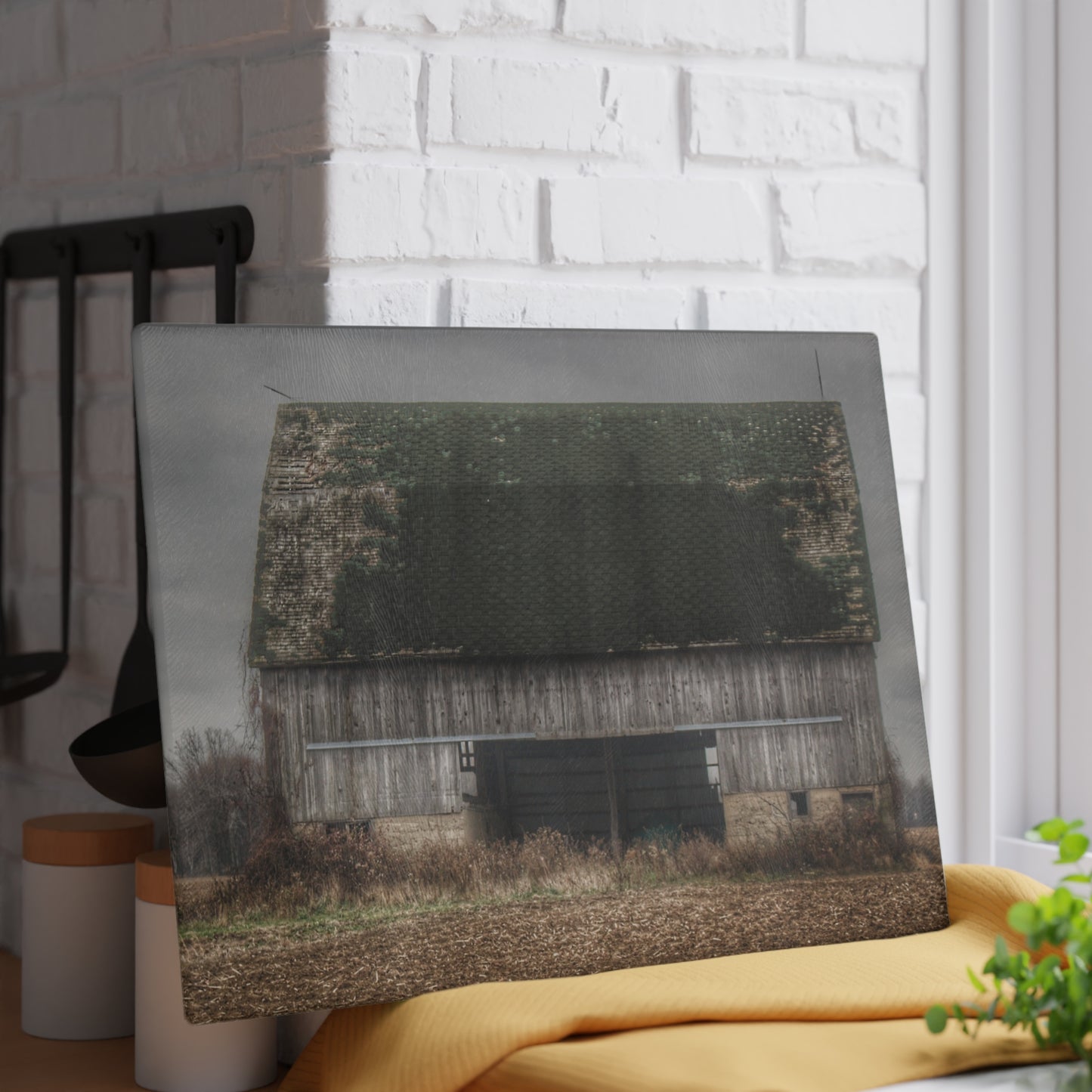 U R There Photography Stone Road Old Grey II Rustic Farmhouse Tempered-Glass Cutting Board