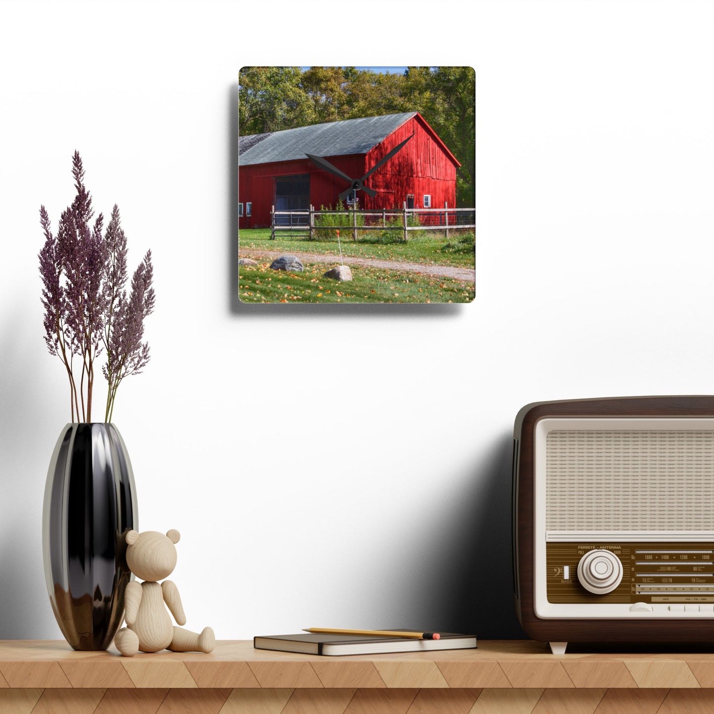 U R There Photography Hough Road Red II Rustic Farmhouse Acrylic Analog Wall Clock
