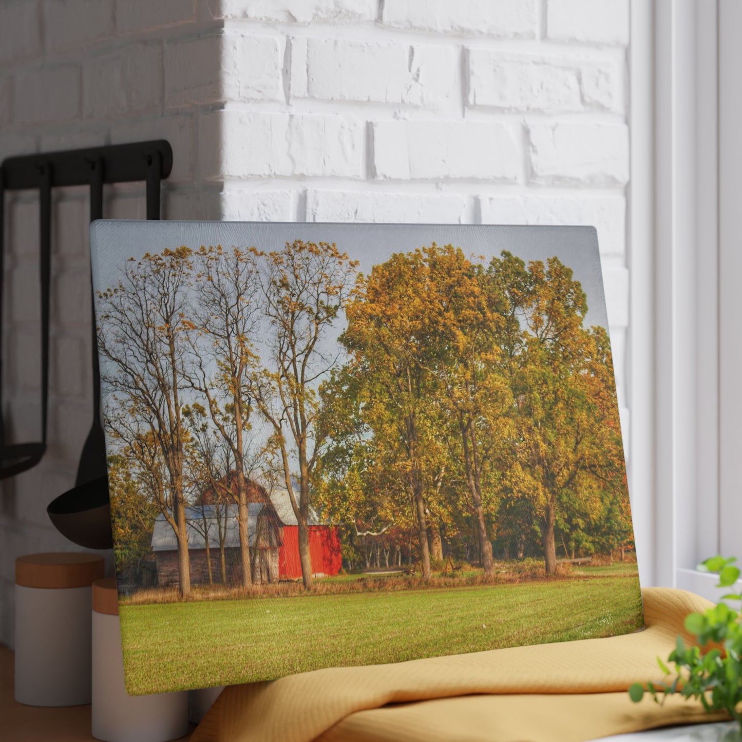 U R There Photography Barkley Road Red II Rustic Farmhouse Tempered-Glass Cutting Board