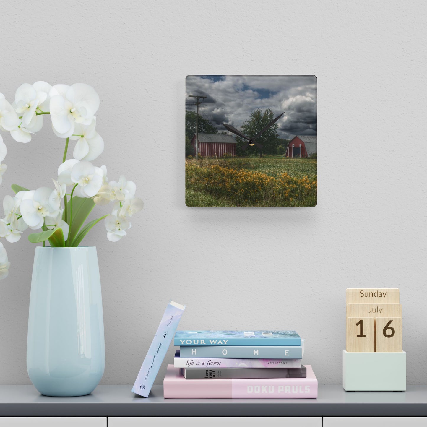 U R There Photography Pinstripe Barn and Buddy II Rustic Farmhouse Acrylic Analog Wall Clock