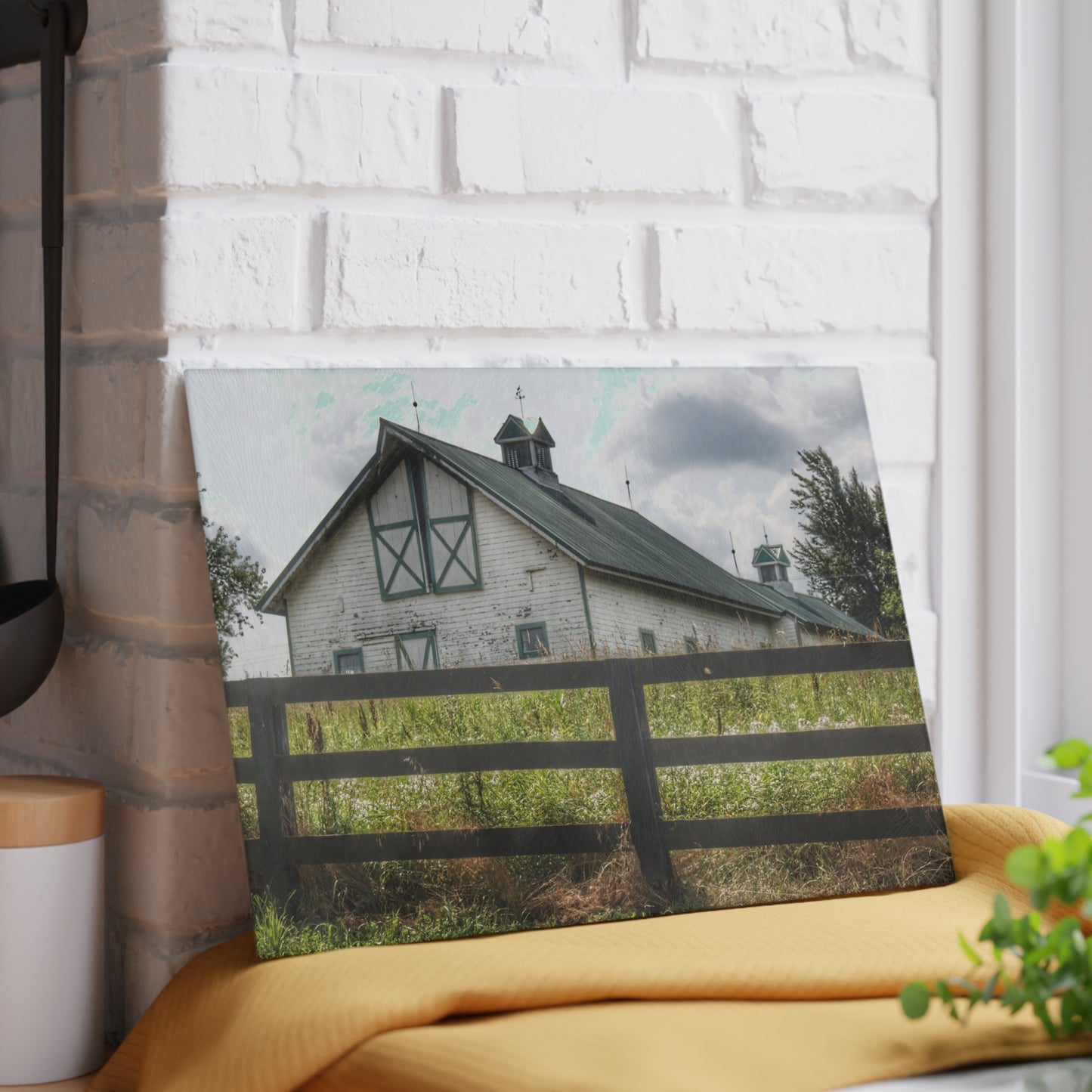 U R There Photography Sutton Road White Rustic Farmhouse Tempered-Glass Cutting Board