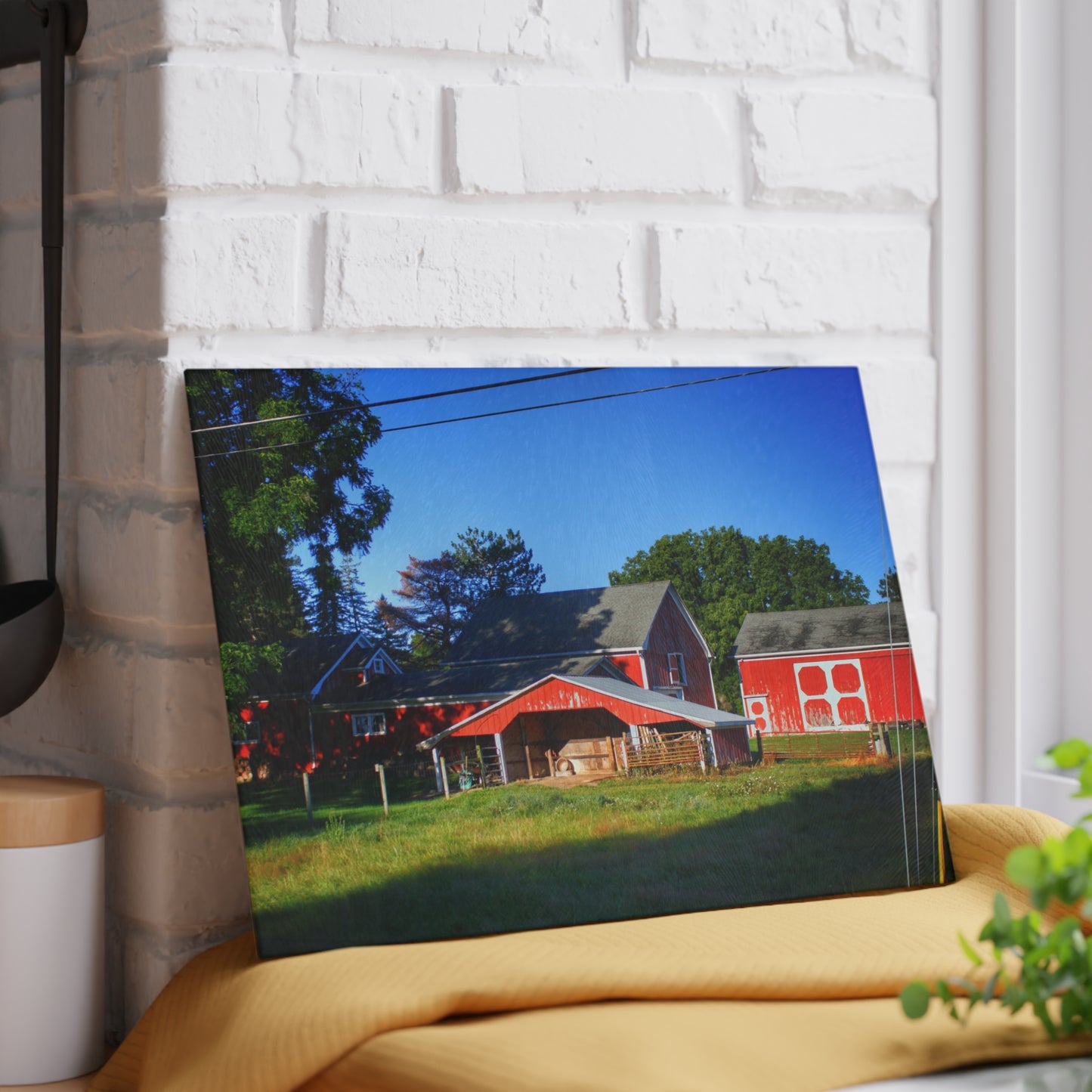 U R There Photography Rochester Road Little Red Farm Rustic Farmhouse Tempered-Glass Cutting Board