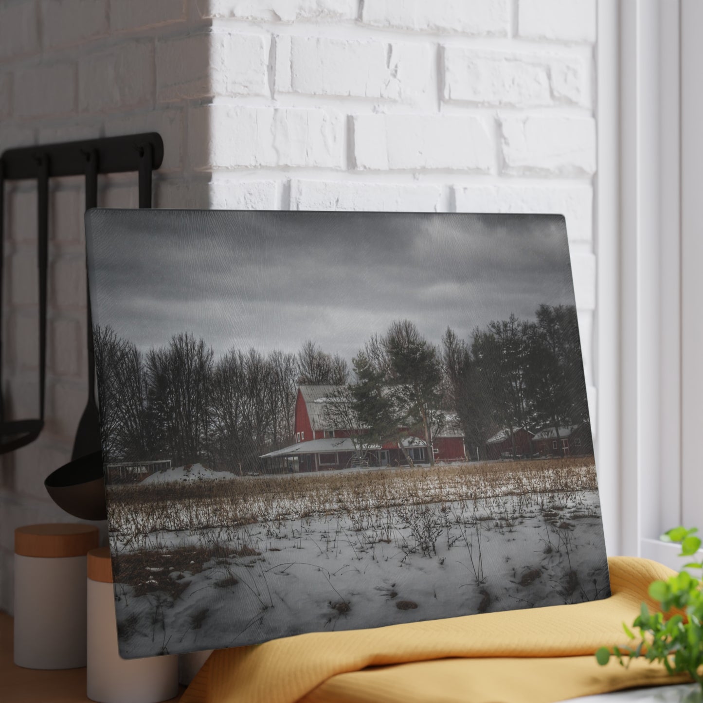 U R There Photography Across the Field in Thornville Rustic Farmhouse Tempered-Glass Cutting Board