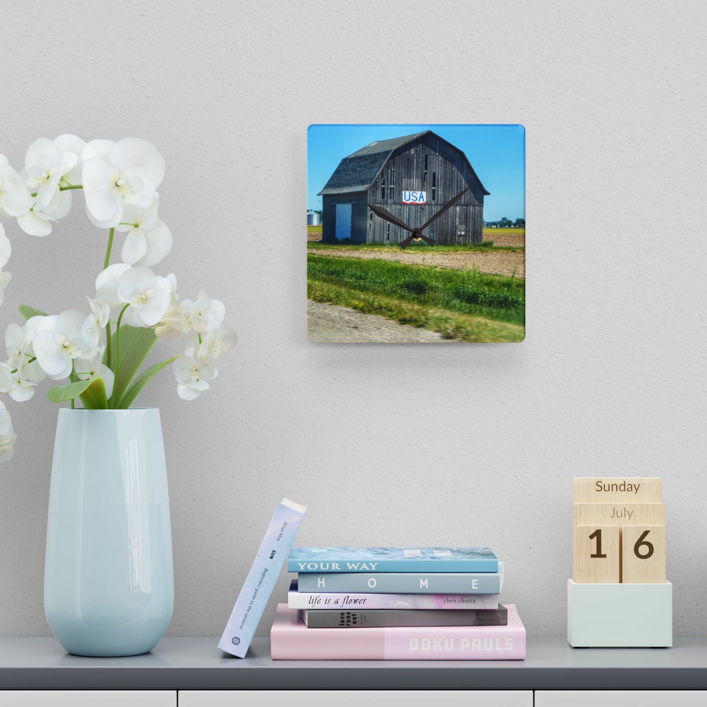 U R There Photography Unionville M-25 USA Grey Rustic Farmhouse Acrylic Analog Wall Clock