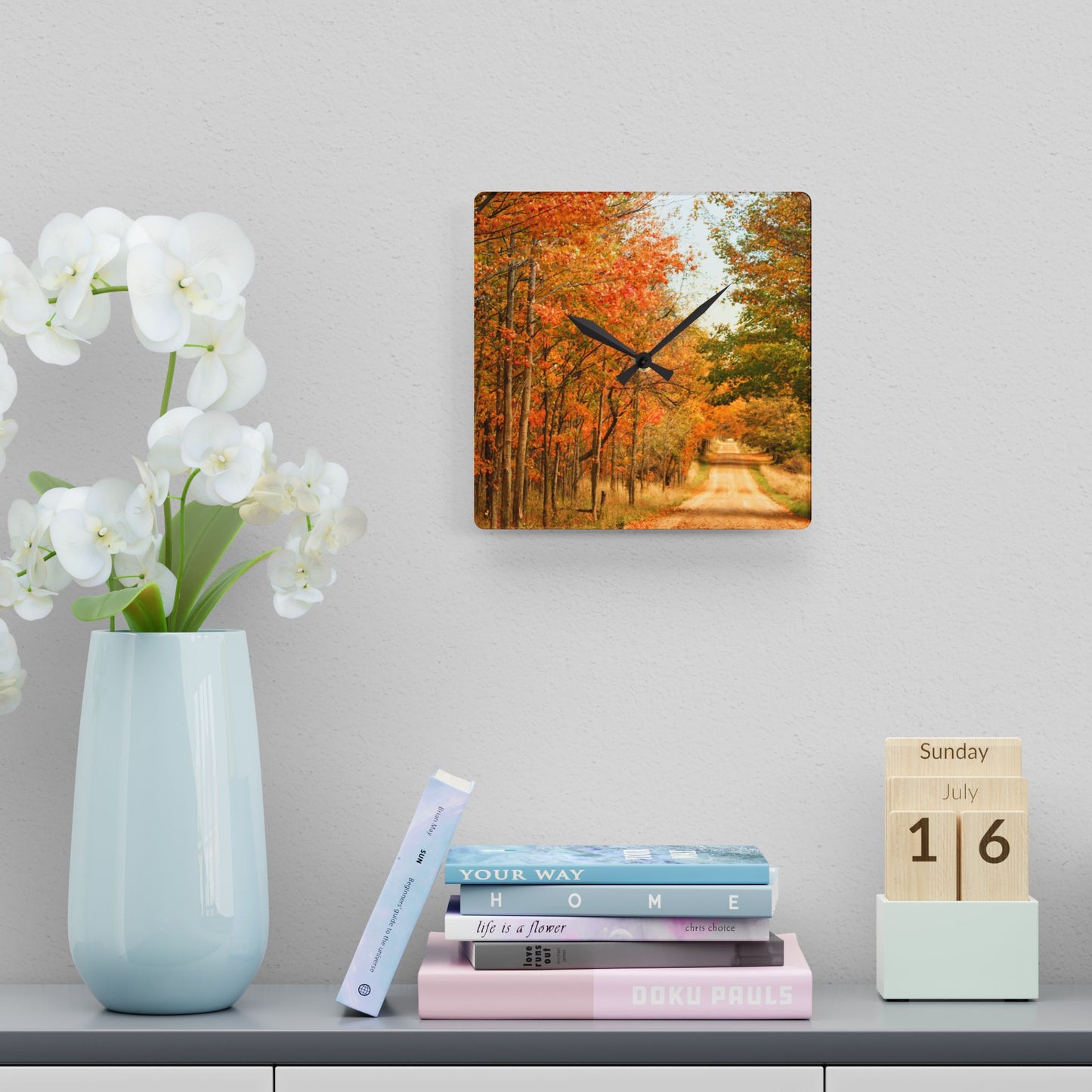 U R There Photography Fall on Murphy Lake II Rustic Farmhouse Acrylic Analog Wall Clock 10.75'' × 10.75'' (Square)