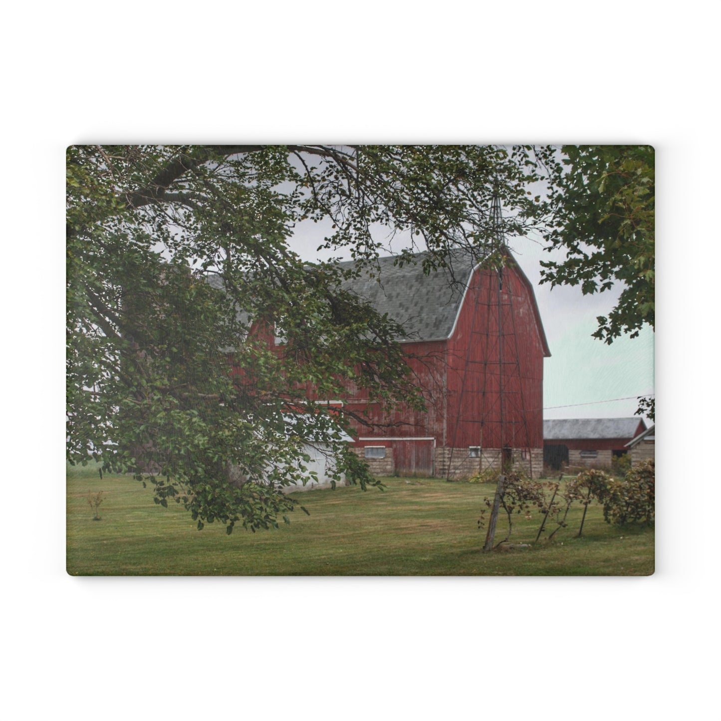 U R There Photography Weaver Road Red I Rustic Farmhouse Tempered-Glass Cutting Board