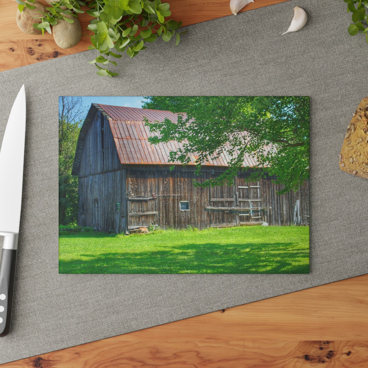 U R There Photography Sergent Road Grey Rustic Farmhouse Tempered-Glass Cutting Board