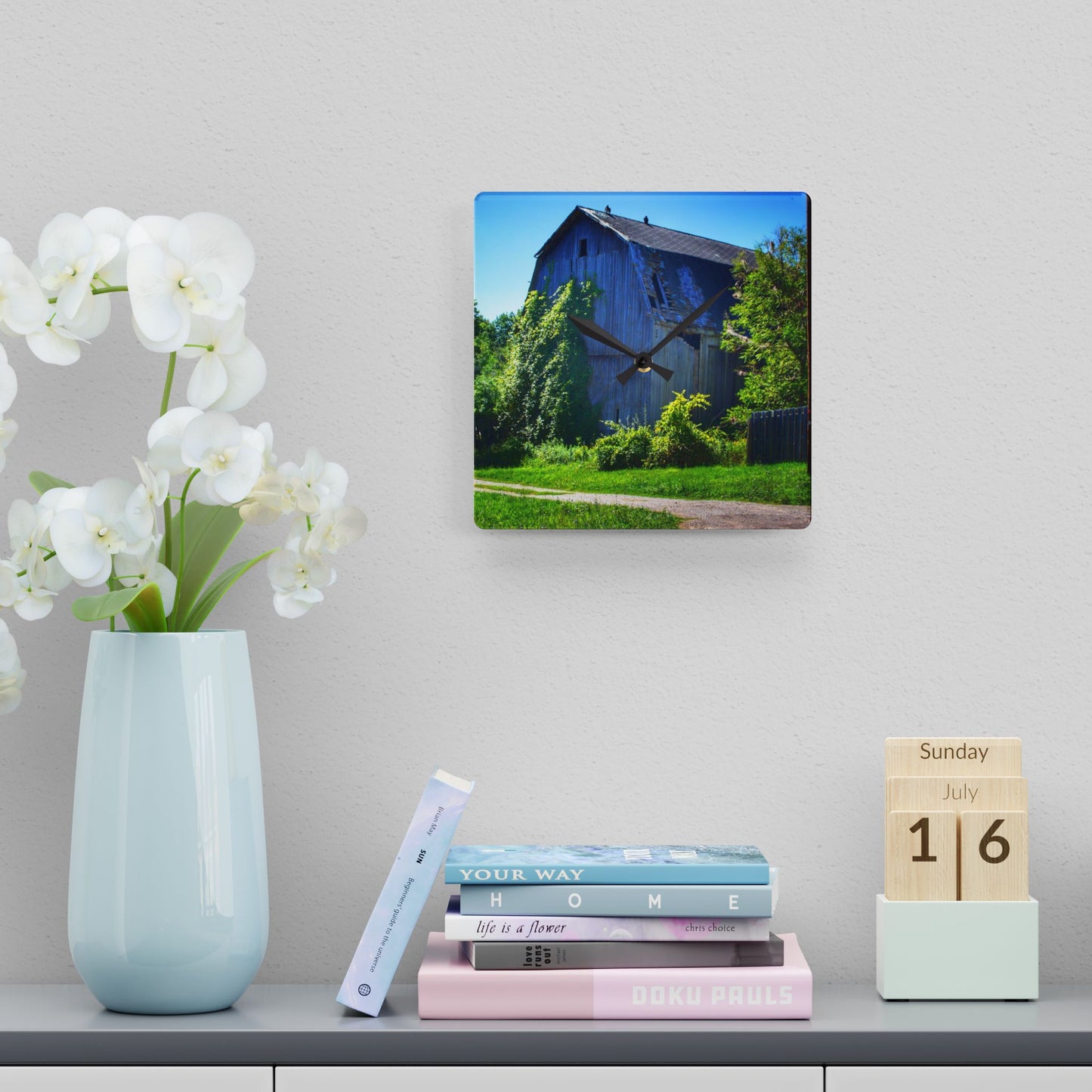 U R There Photography Dryden Road Grey Rustic Farmhouse Acrylic Analog Wall Clock