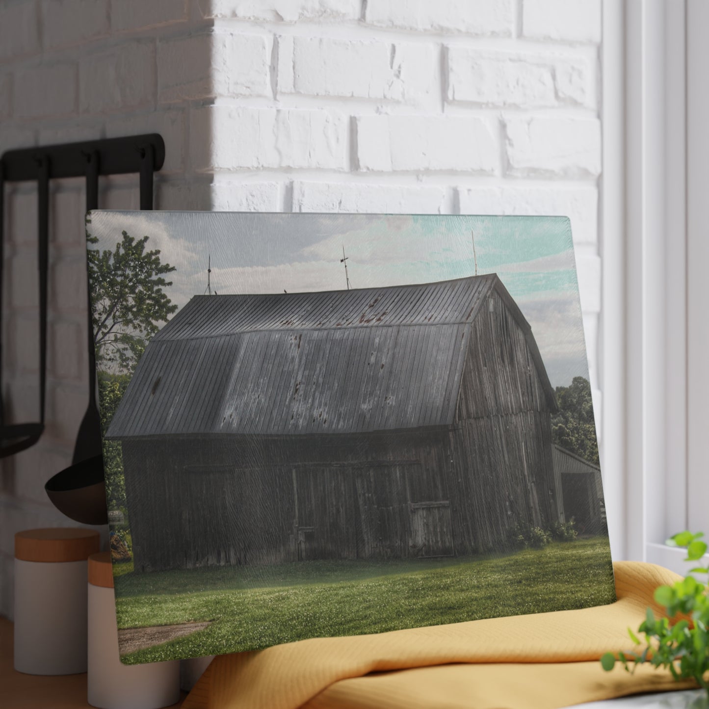 U R There Photography Rich Road Grey Rustic Farmhouse Tempered-Glass Cutting Board