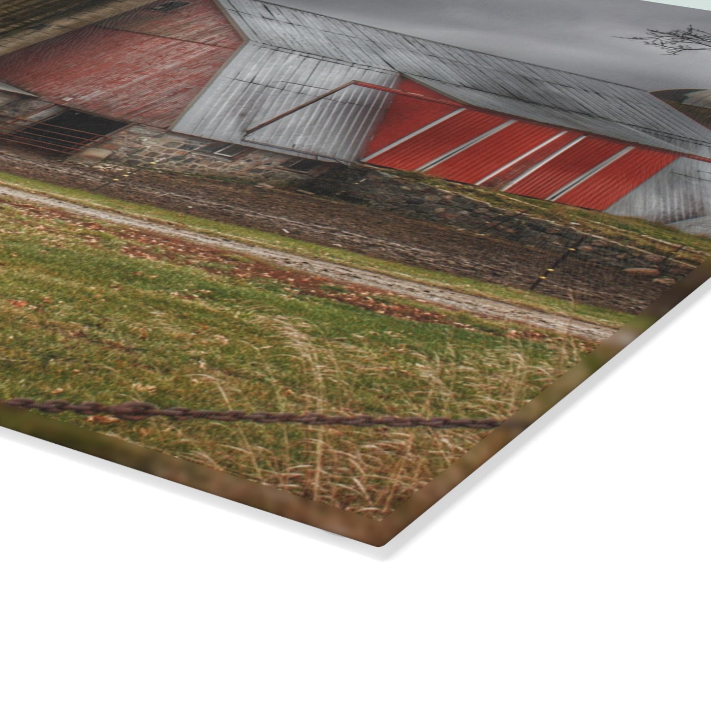 U R There Photography Slattery Roadside Red I Rustic Farmhouse Tempered-Glass Cutting Board