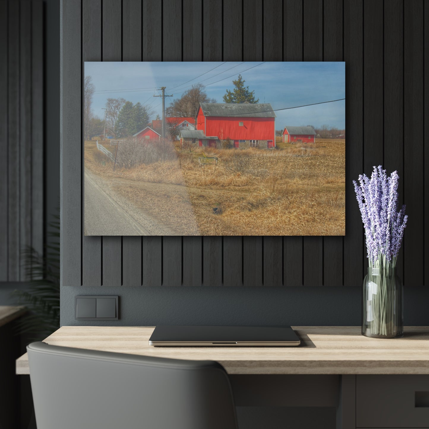 U R There Photography West Brown Road Red Rustic Farmhouse Acrylic Wall Print