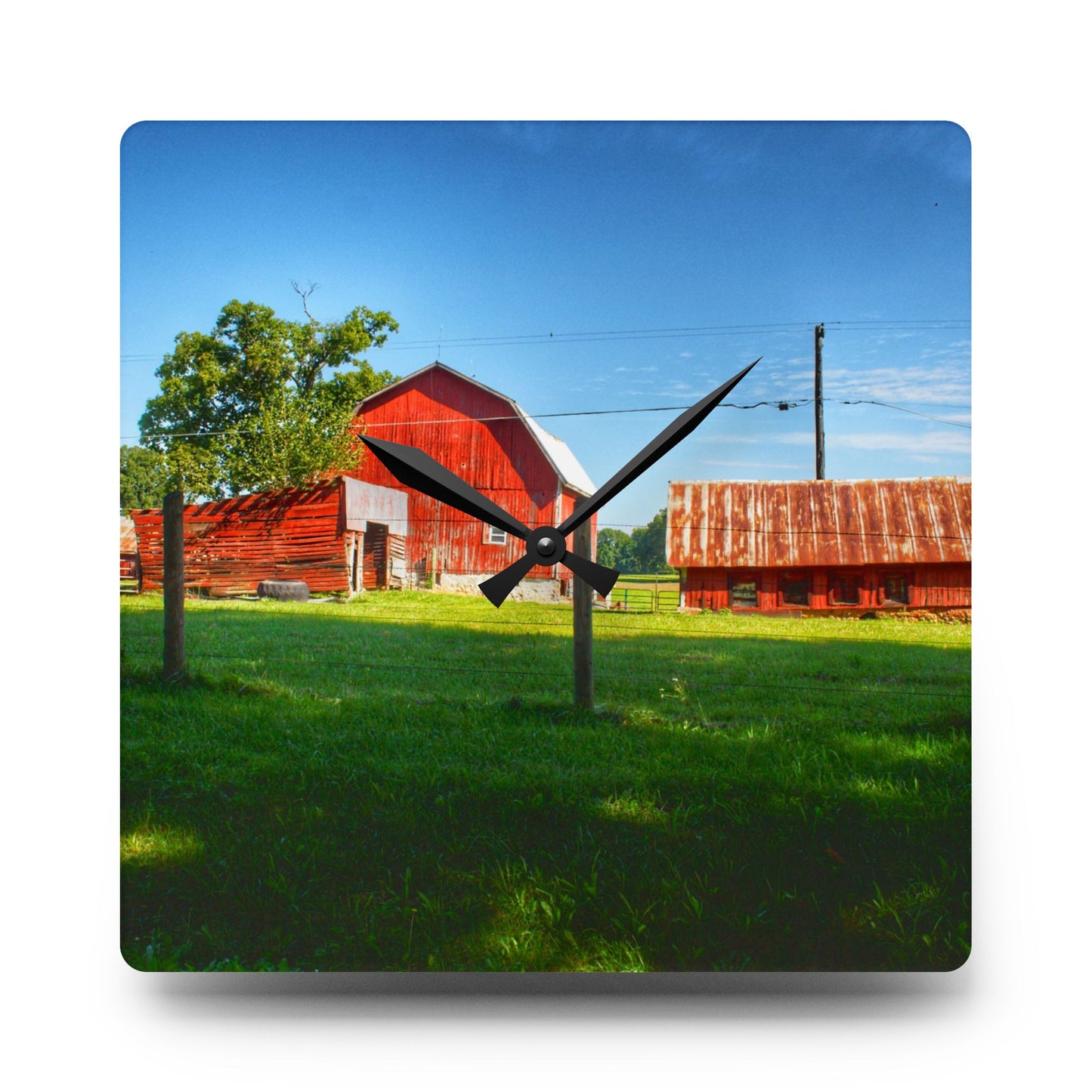 U R There Photography Frances Road Reds II Rustic Farmhouse Acrylic Analog Wall Clock