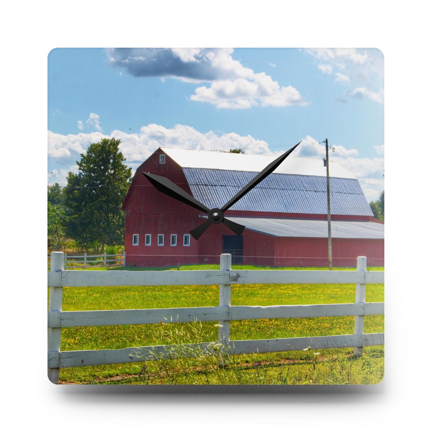 U R There Photography Burt Road Red Rustic Farmhouse Acrylic Analog Wall Clock
