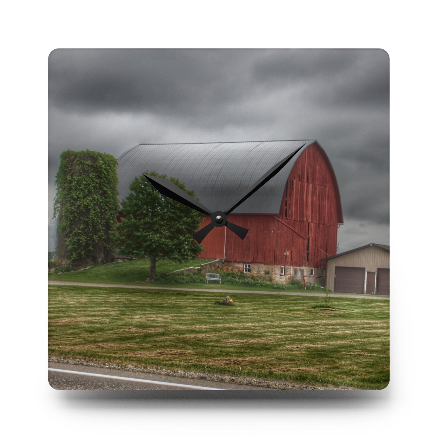 U R There Photography M-24 Country Bench Barn Rustic Farmhouse Acrylic Analog Wall Clock