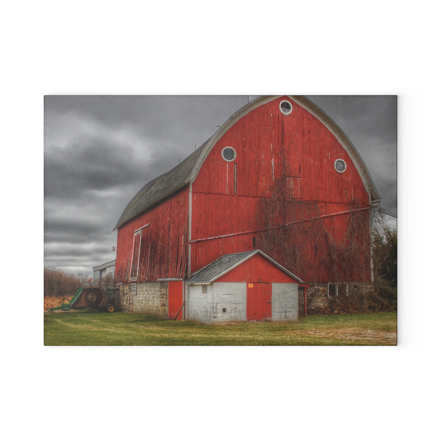 U R There Photography Slattery Road Fieldstone Red Rustic Farmhouse Tempered-Glass Cutting Board