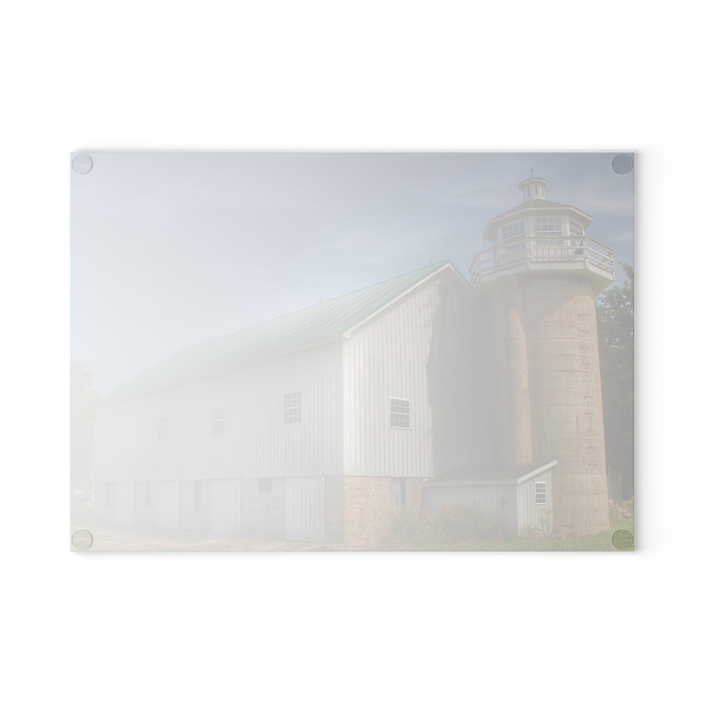 U R There Photography Phelps Road Lighthouse Barn I Rustic Farmhouse Tempered-Glass Cutting Board