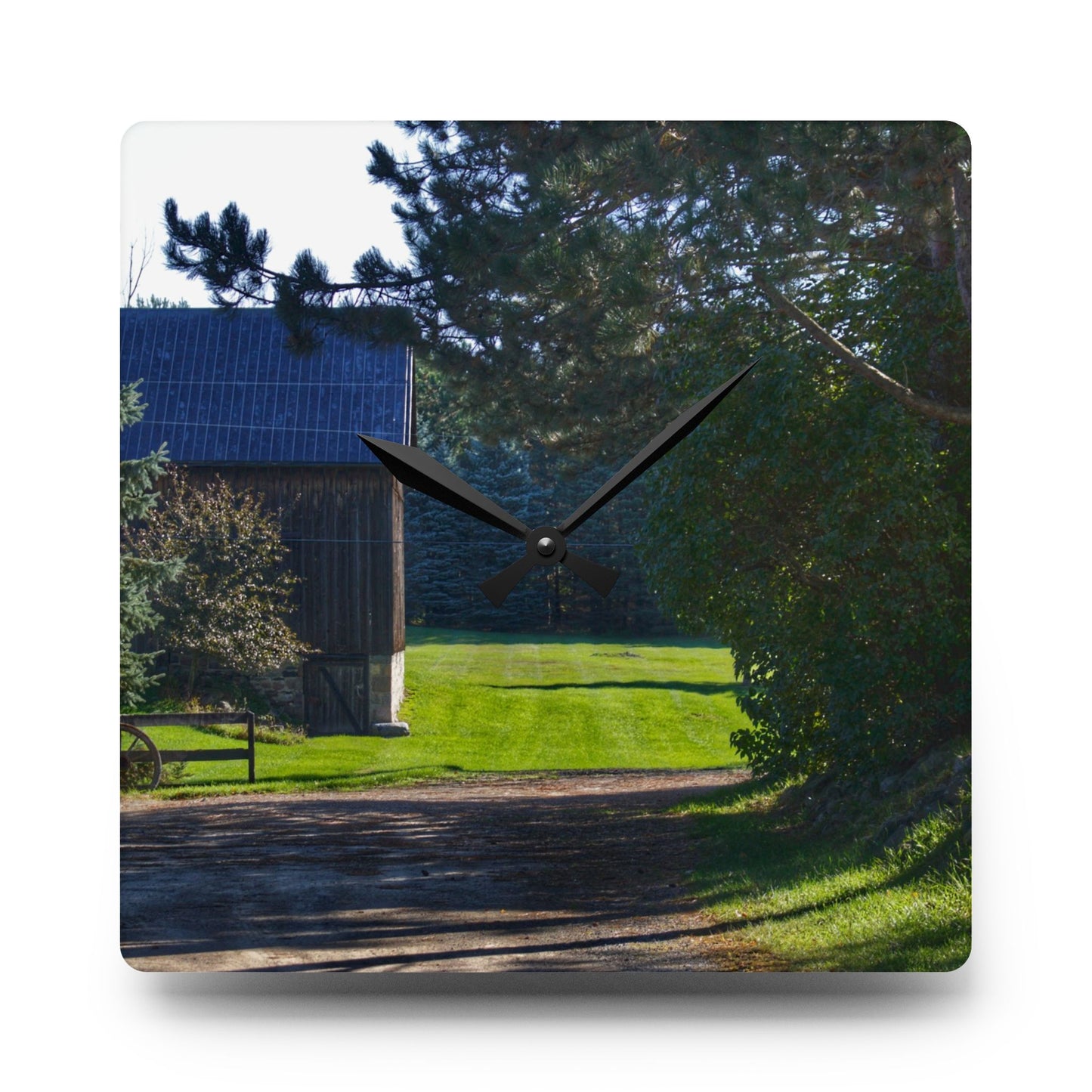 U R There Photography Hosner Road Hidden Grey Rustic Farmhouse Acrylic Analog Wall Clock