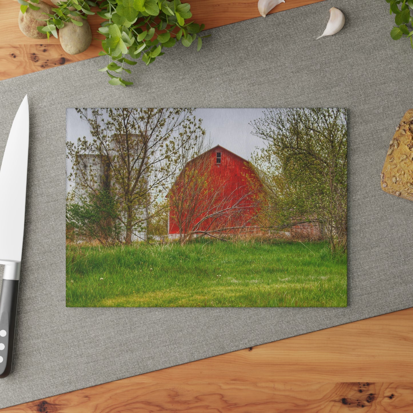 U R There Photography Castle Corner Red I Rustic Farmhouse Tempered-Glass Cutting Board