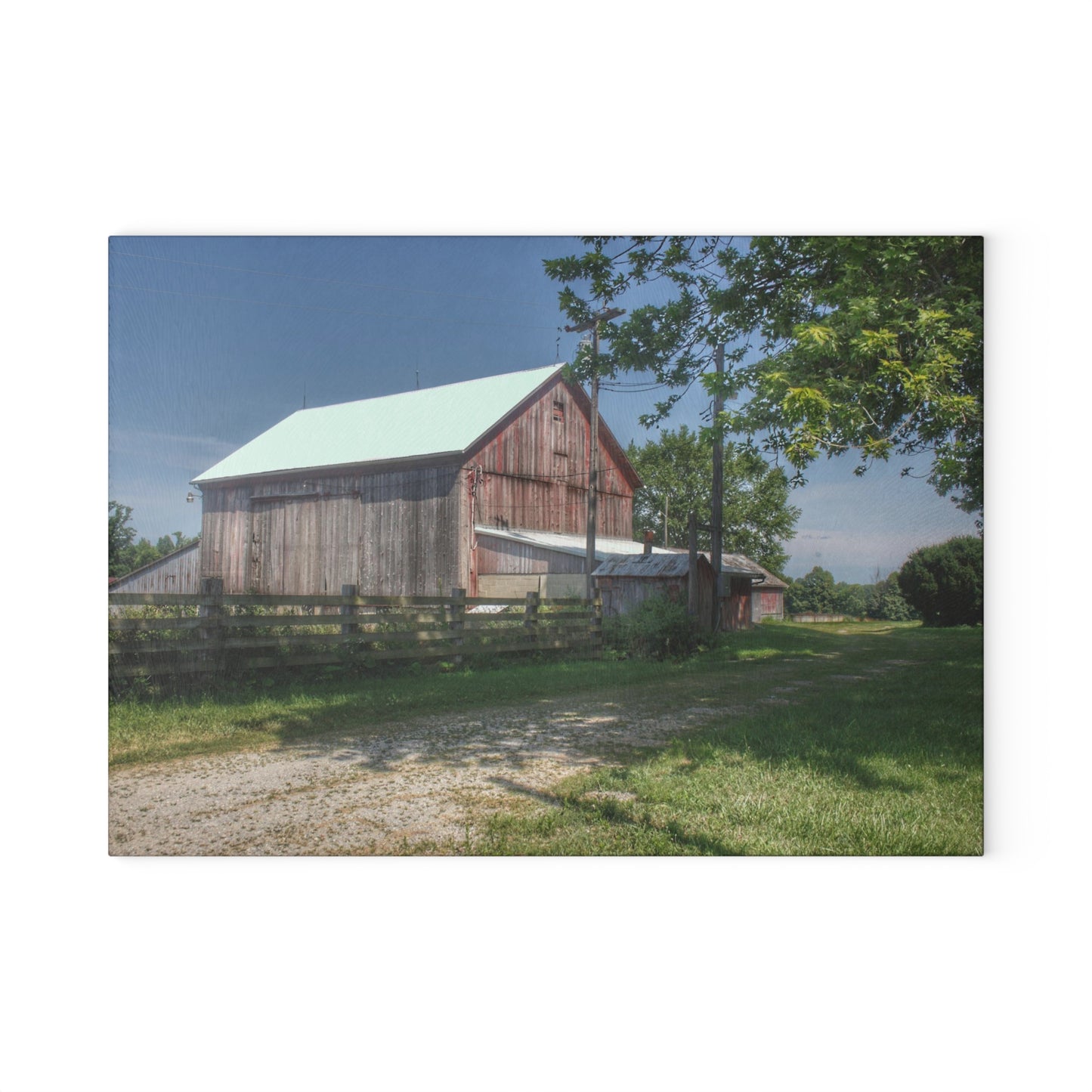 U R There Photography Castle Road Cow Barn II Rustic Farmhouse Tempered-Glass Cutting Board
