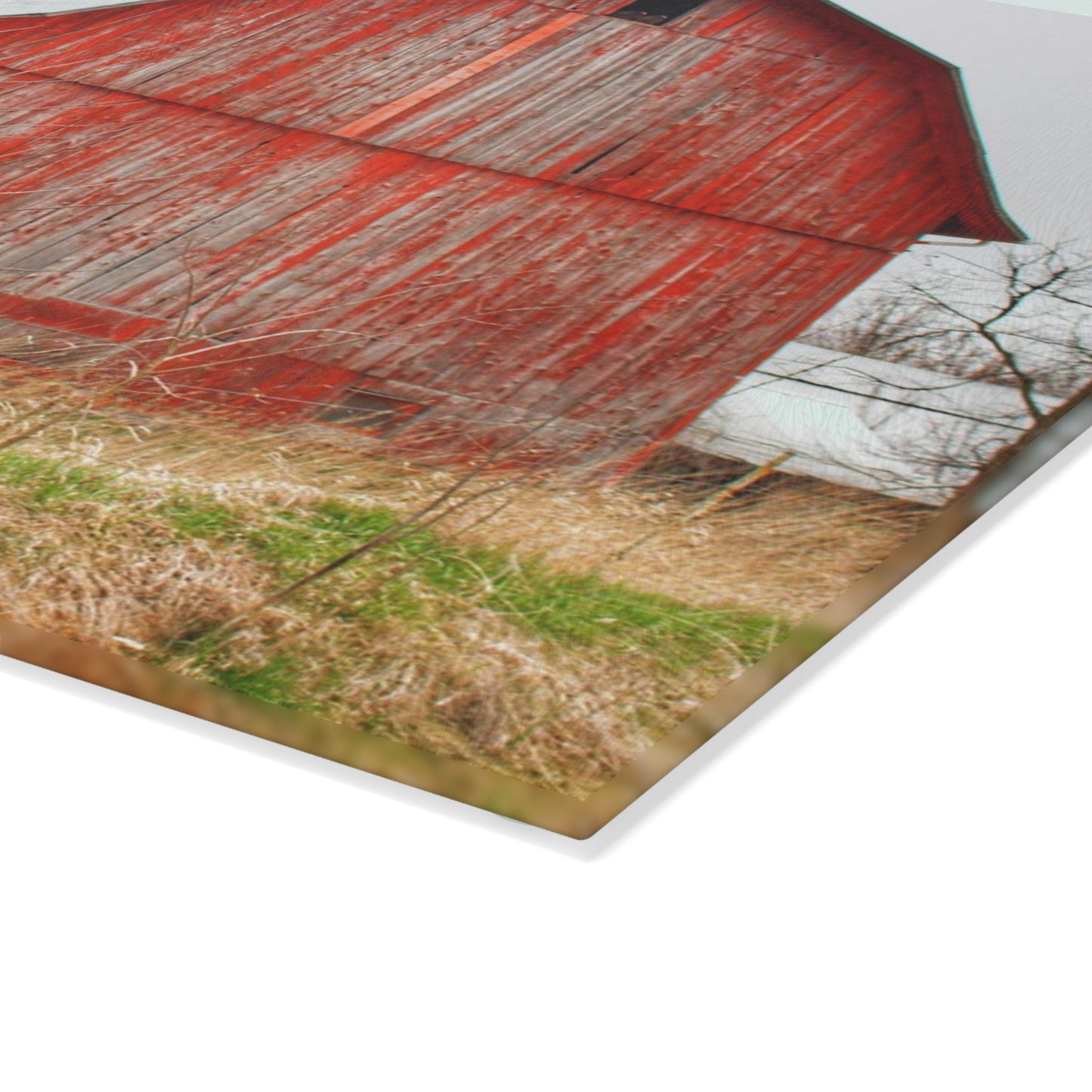 U R There Photography Columbiaville Red 2020 Rustic Farmhouse Tempered-Glass Cutting Board