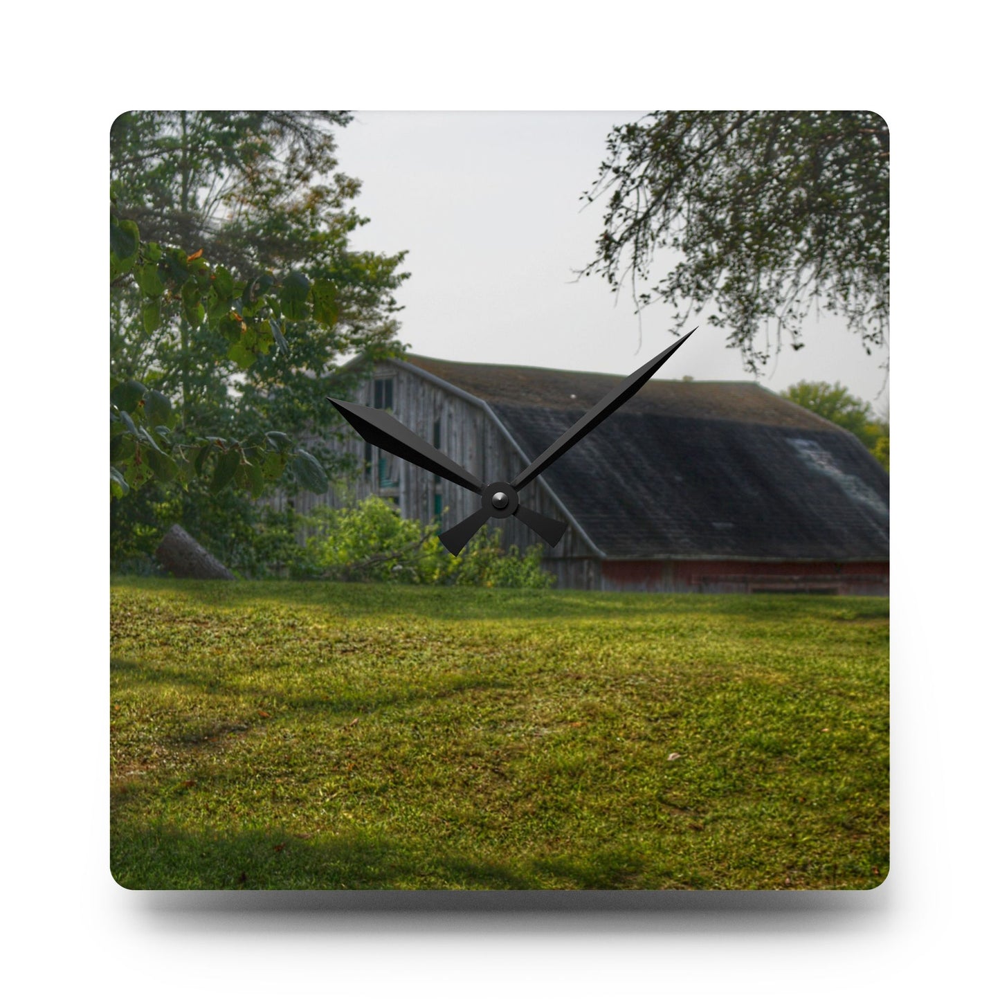 U R There Photography Hidden on Schott Road Rustic Farmhouse Acrylic Analog Wall Clock