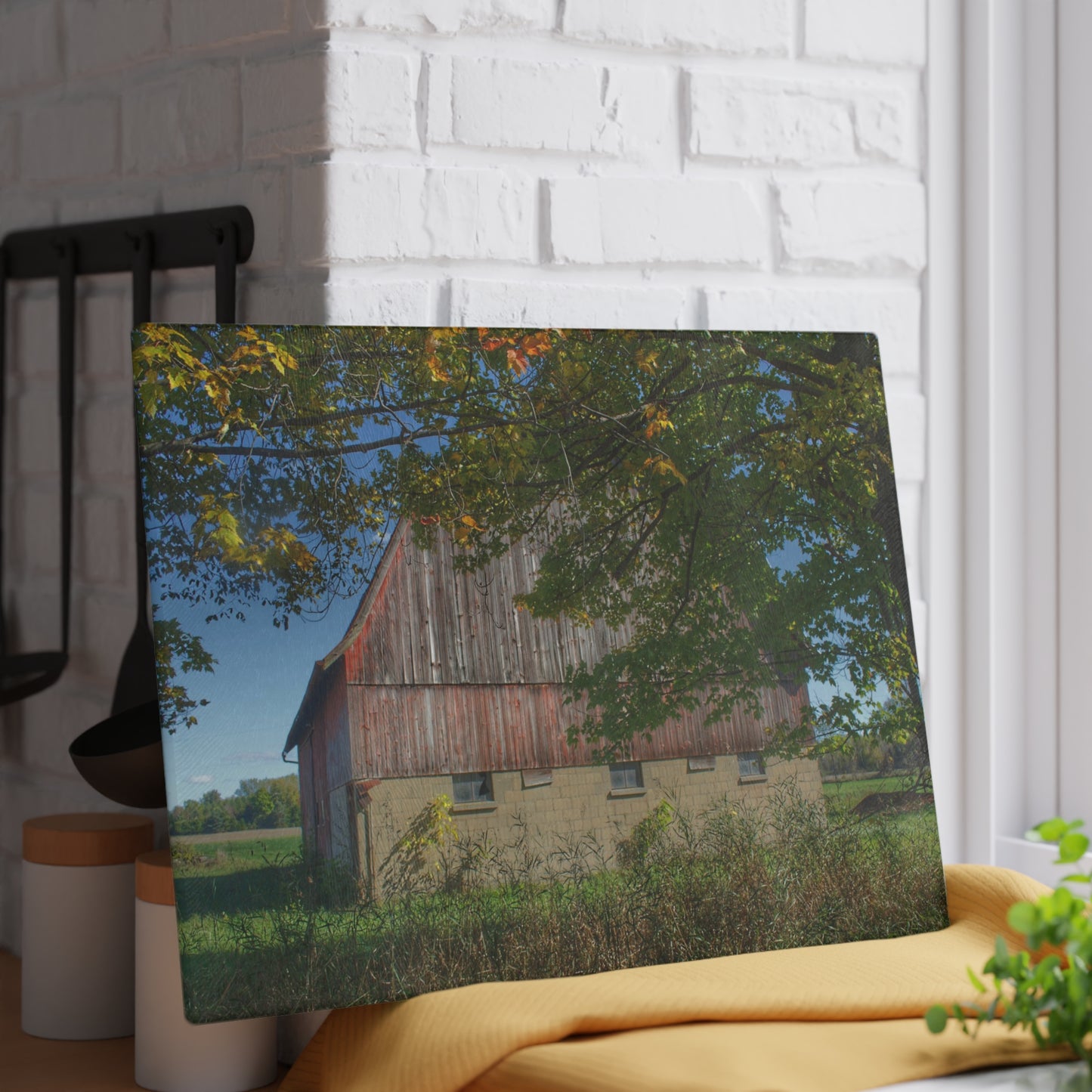 U R There Photography Byington Road Red I Rustic Farmhouse Tempered-Glass Cutting Board