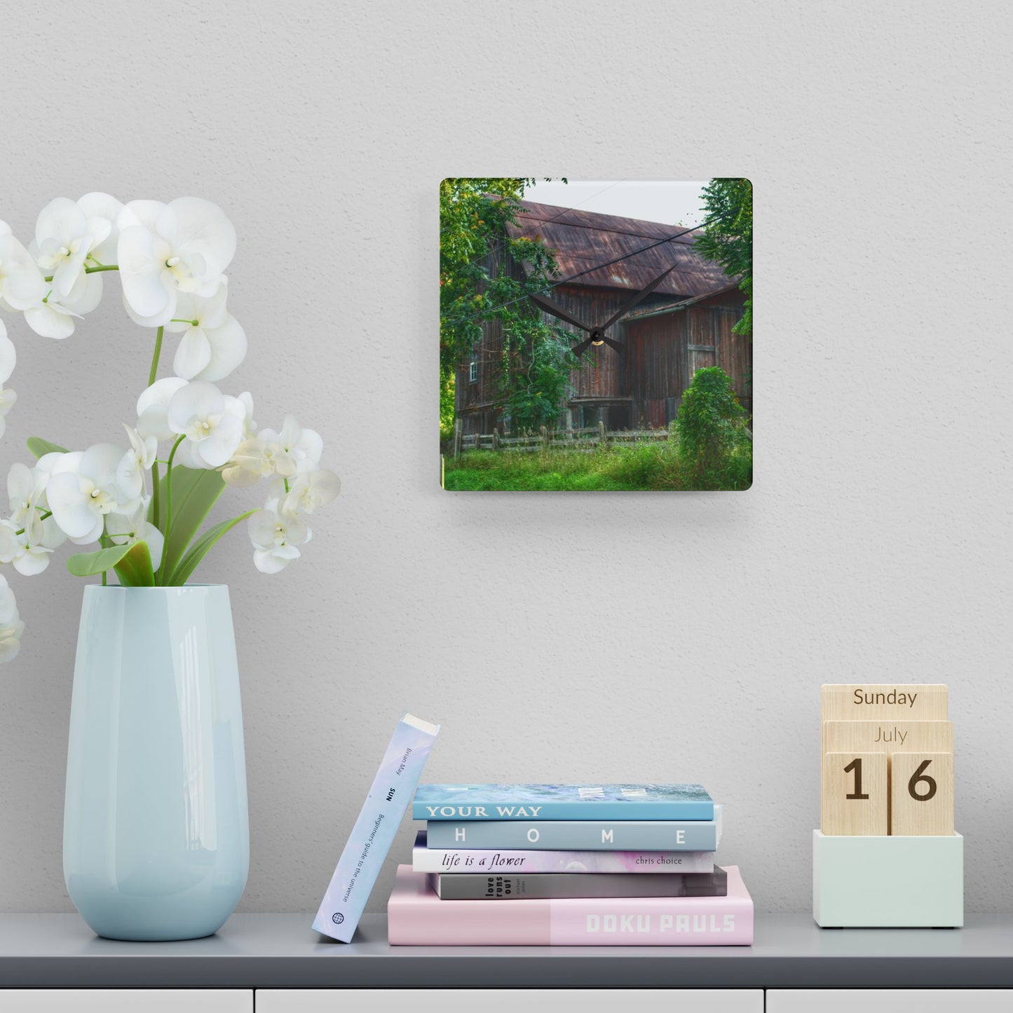 U R There Photography Oxford Rusted Red I Rustic Farmhouse Acrylic Analog Wall Clock