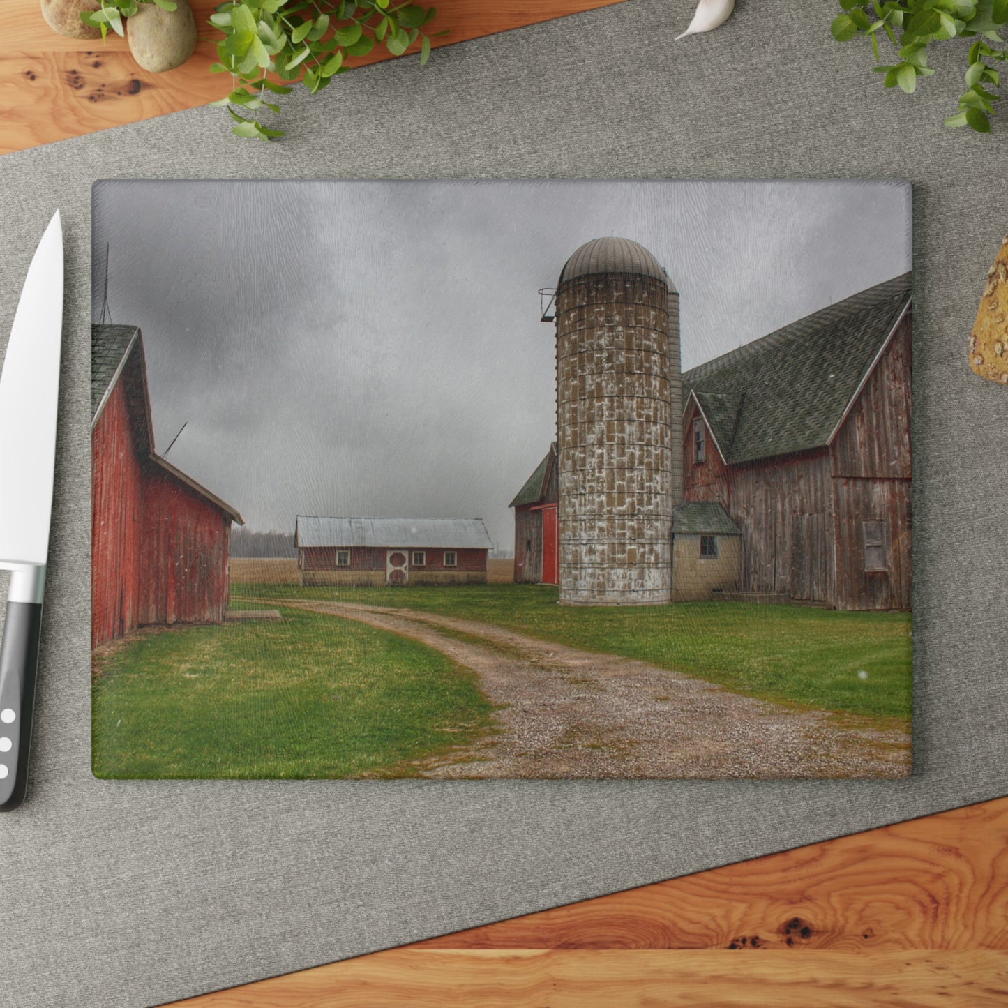 U R There Photography Roedel Roadside Reds II Rustic Farmhouse Tempered-Glass Cutting Board