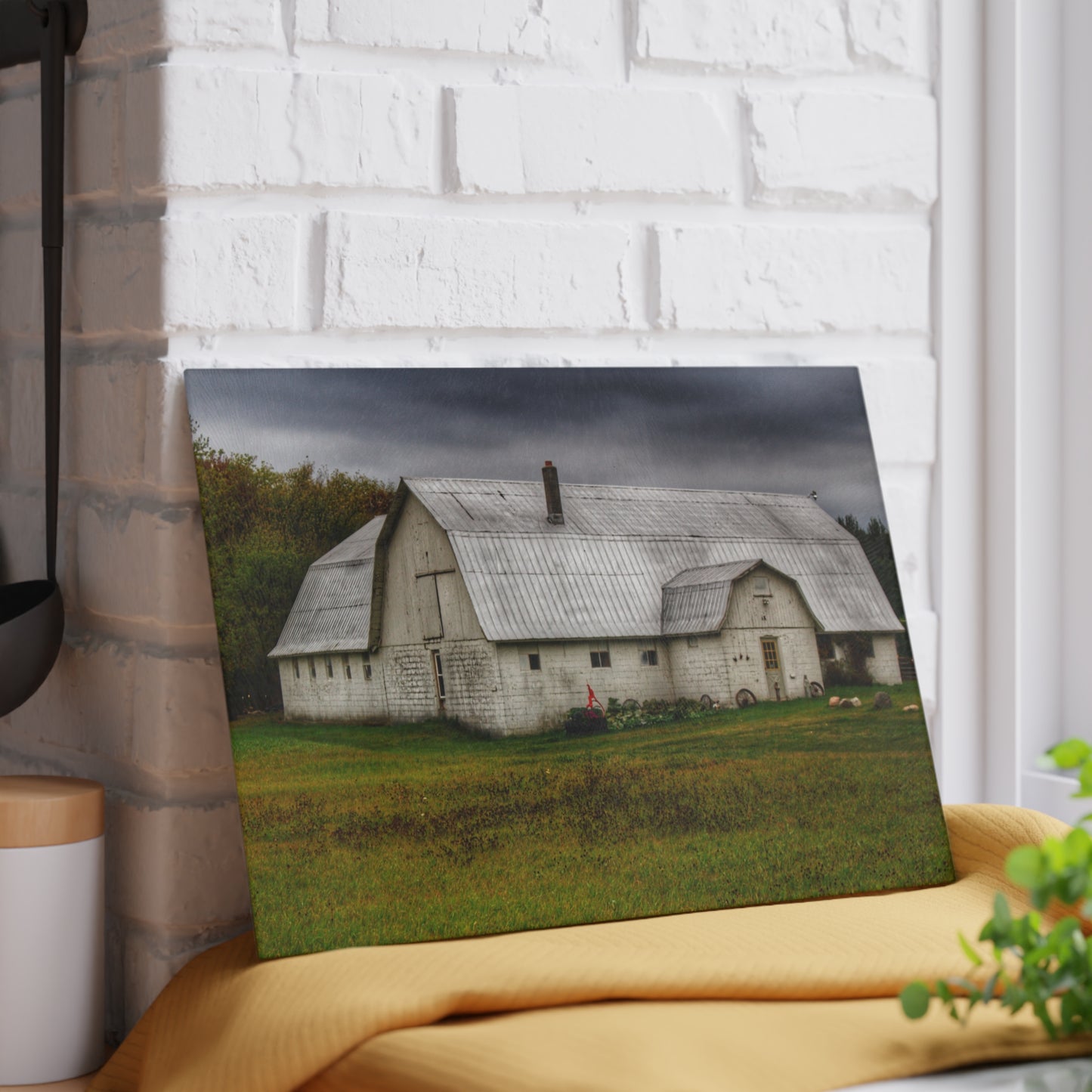 U R There Photography Milliman Road White Rustic Farmhouse Tempered-Glass Cutting Board