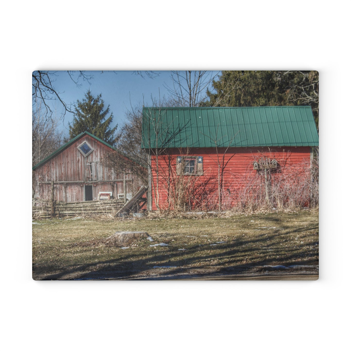 U R There Photography Roadside Reds Rustic Farmhouse Tempered-Glass Cutting Board