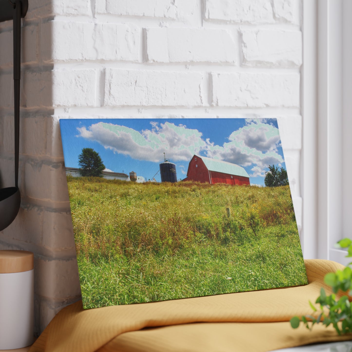 U R There Photography South Henderson Road Hilltop Red II Rustic Farmhouse Tempered-Glass Cutting Board