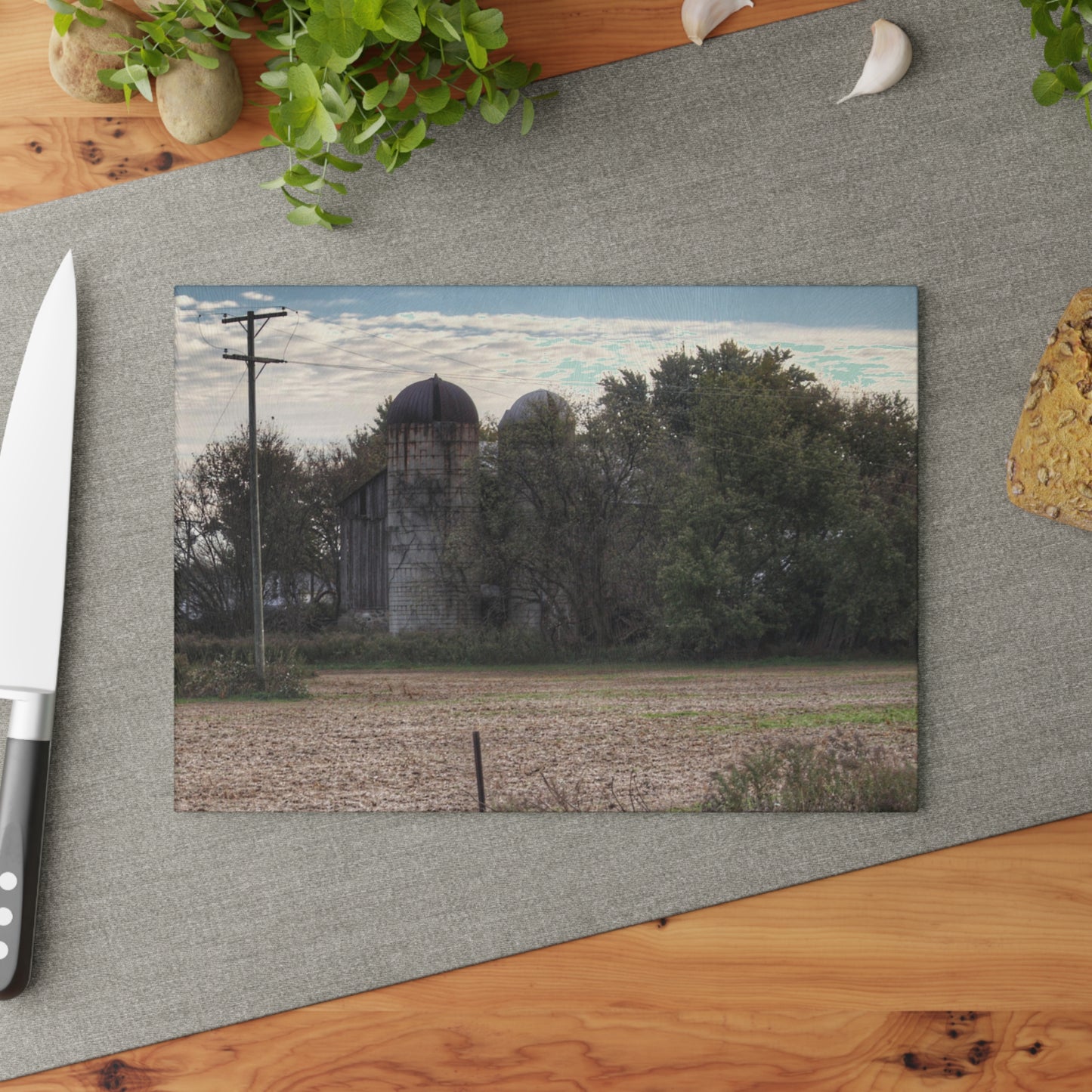 U R There Photography Burnside Road Grey I Rustic Farmhouse Tempered-Glass Cutting Board