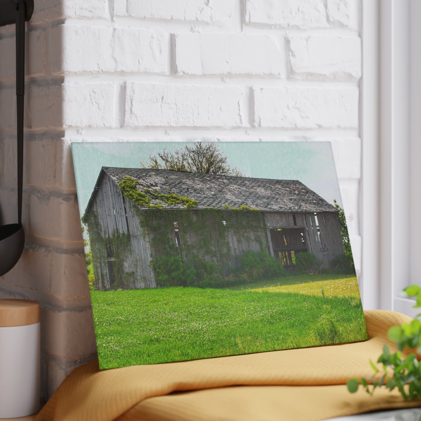 U R There Photography Caro Road Twin Grey II Rustic Farmhouse Tempered-Glass Cutting Board