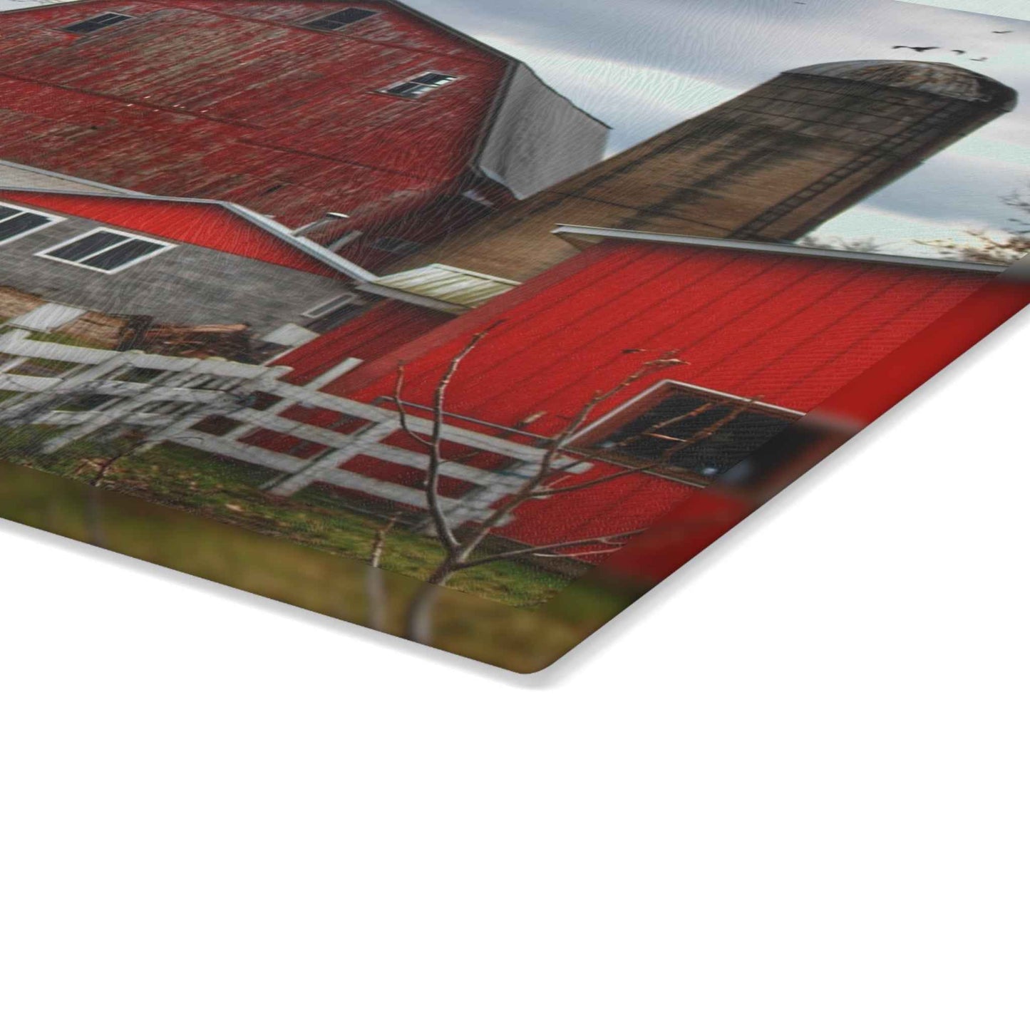 U R There Photography Peck Red Rustic Farmhouse Tempered-Glass Cutting Board