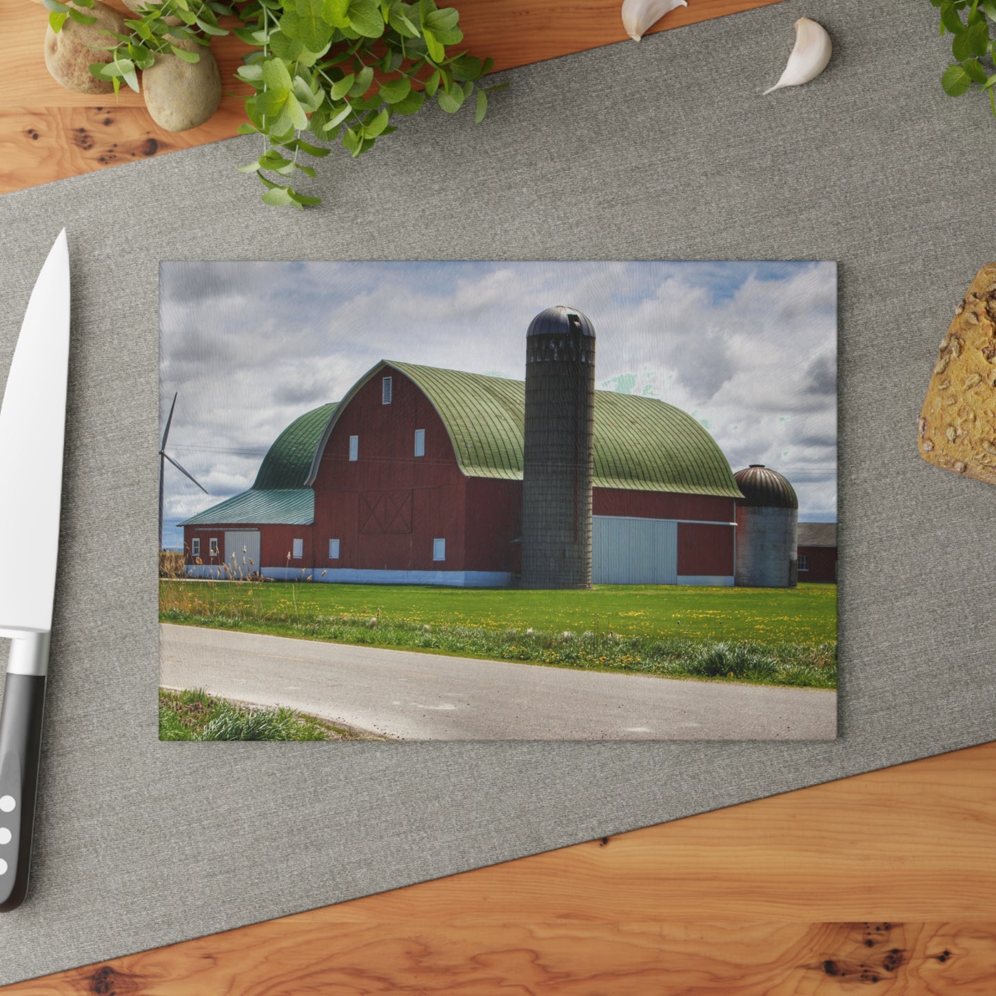 U R There Photography Rescue Road Red Rustic Farmhouse Tempered-Glass Cutting Board
