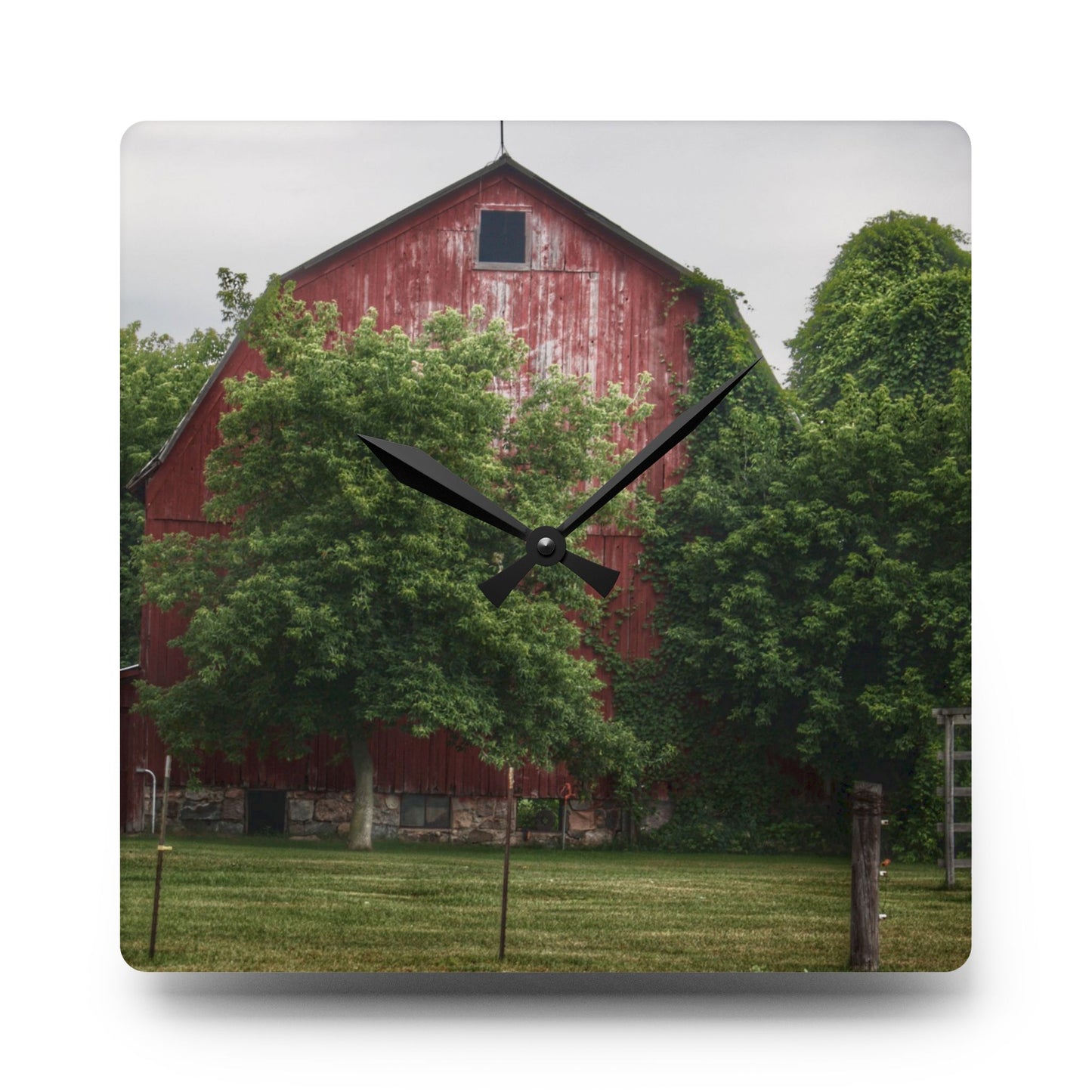 U R There Photography Otter Lake Road Hidden Red Rustic Farmhouse Acrylic Analog Wall Clock