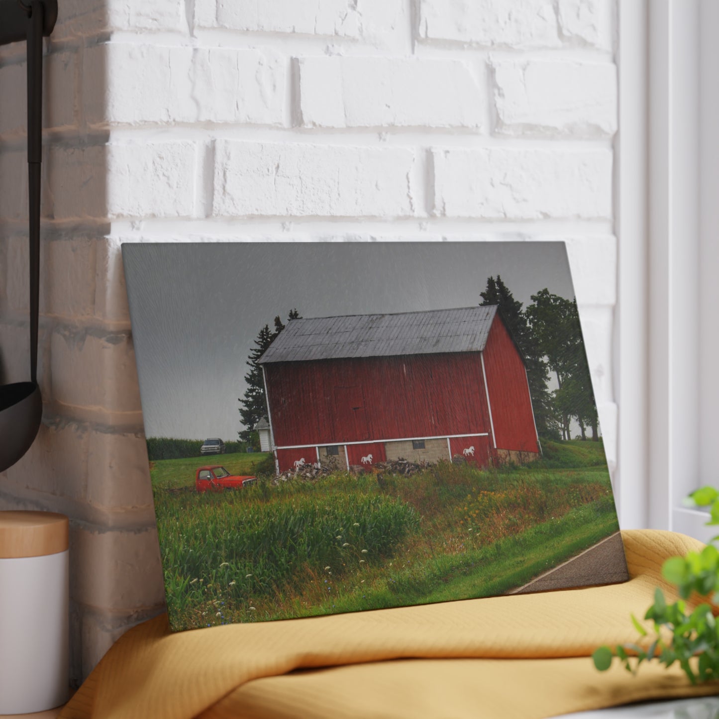 U R There Photography Brown Road Horse Barn I Rustic Farmhouse Tempered-Glass Cutting Board