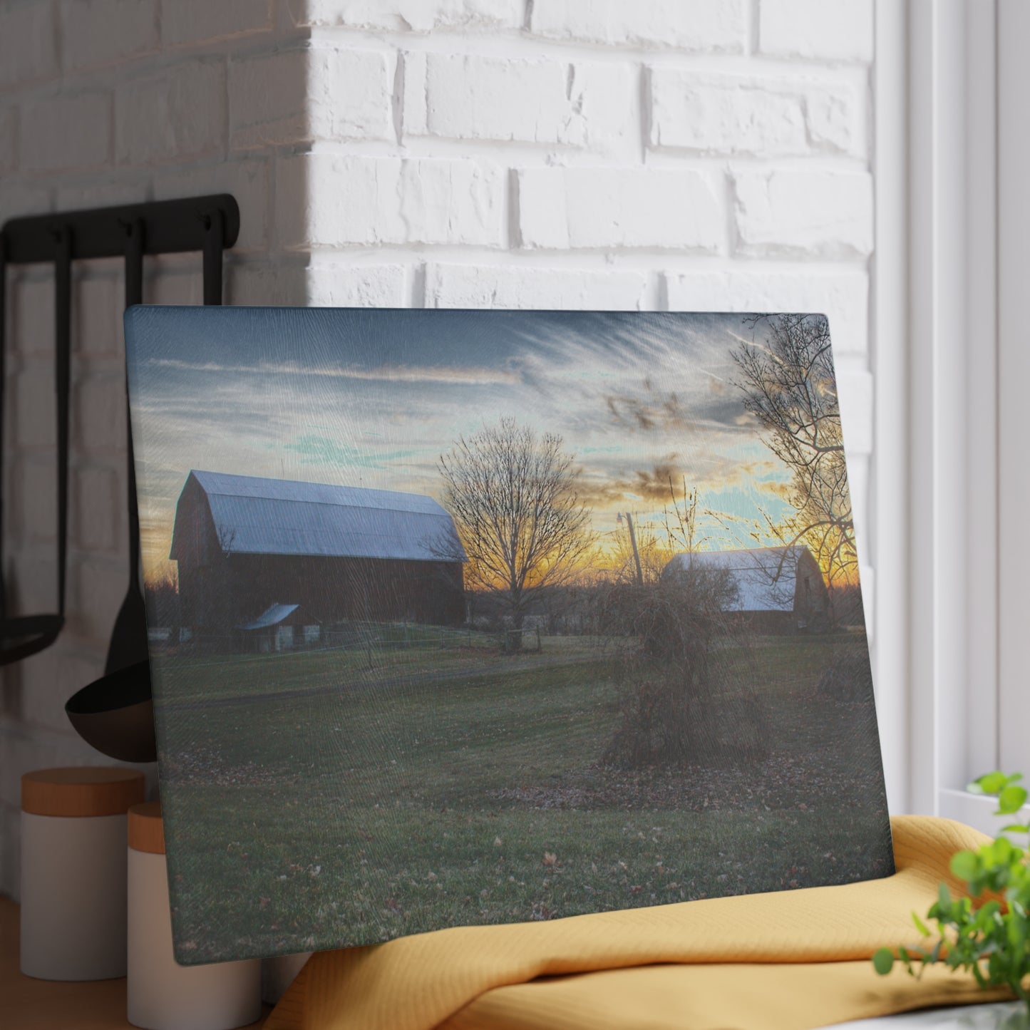 U R There Photography Ortonville Red Rustic Farmhouse Tempered-Glass Cutting Board