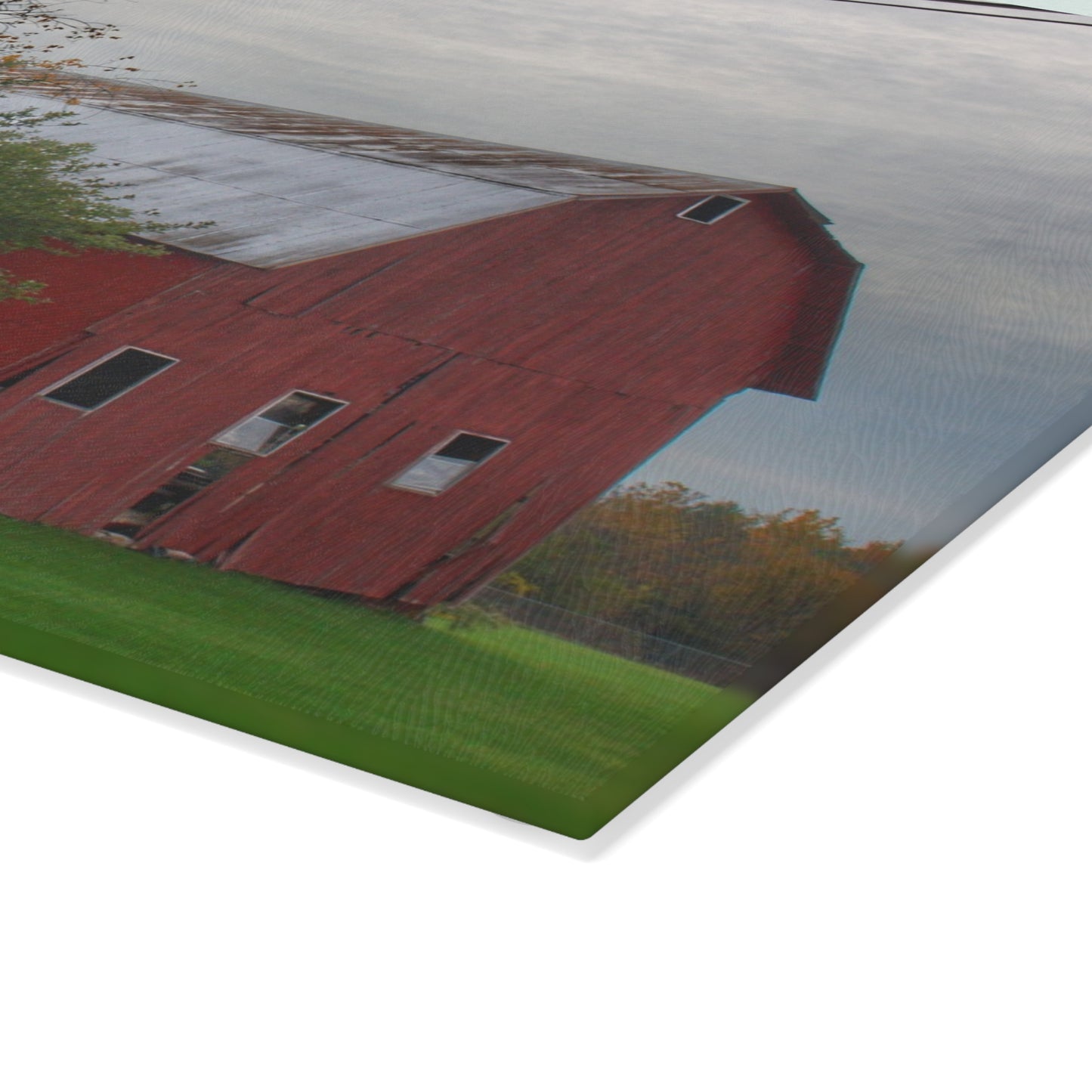 U R There Photography Perry Road Tilted Red Rustic Farmhouse Tempered-Glass Cutting Board