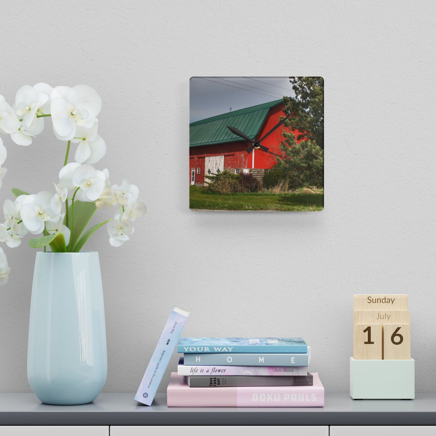U R There Photography McAlpine Hidden Red Rustic Farmhouse Acrylic Analog Wall Clock