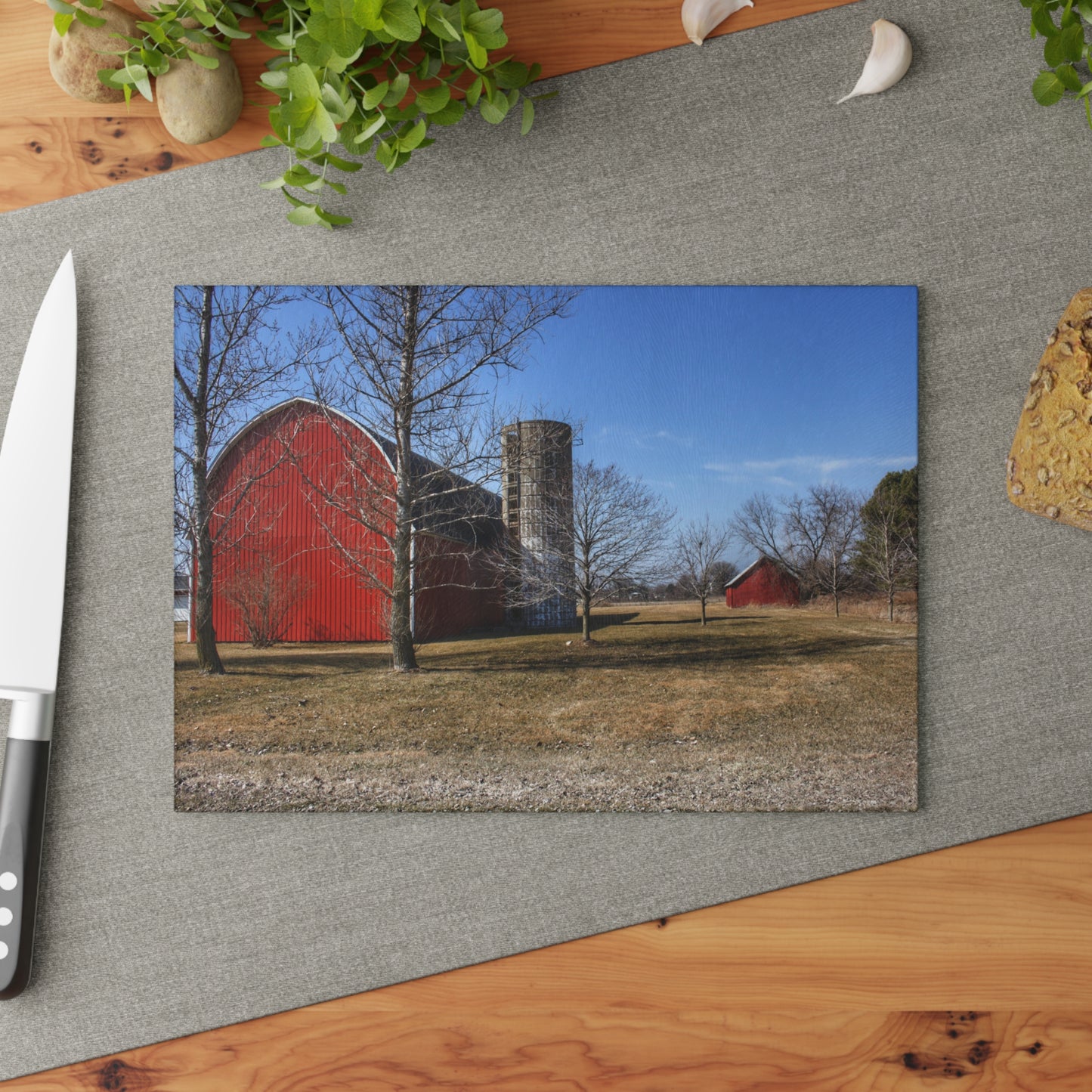 U R There Photography Romeo Plank Road Reds I Rustic Farmhouse Tempered-Glass Cutting Board
